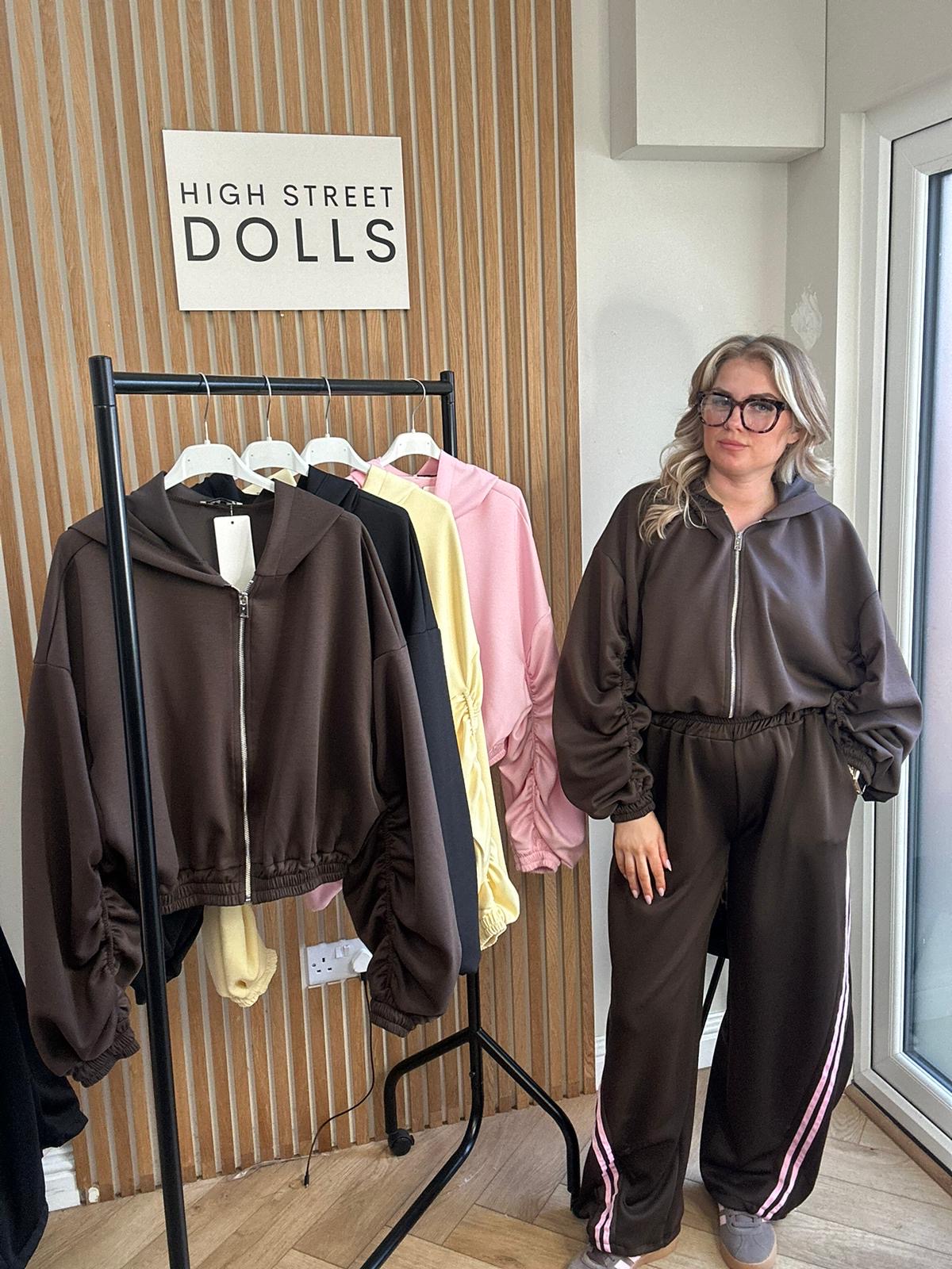 Reene Cropped Ruched Sleeve Hoodie Zip Up Jacket Jersey Spring Summer Winter