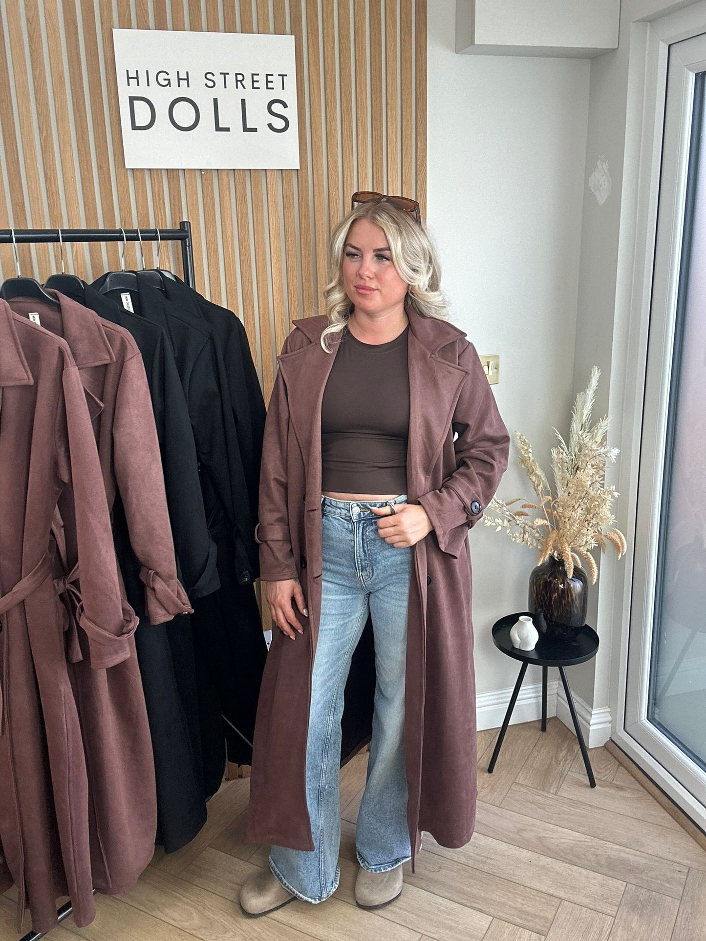Rea Suede Trench Coat Longline Autumn Winter Jacket