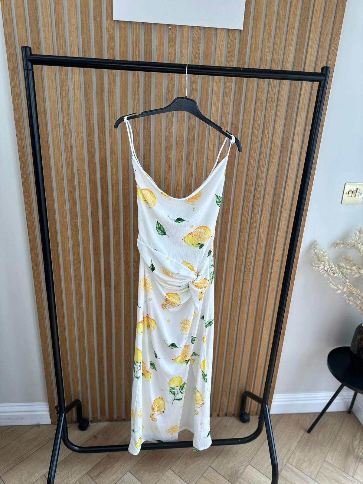 Sicily Lemon Midi Dress Printed spaghetti strap dress