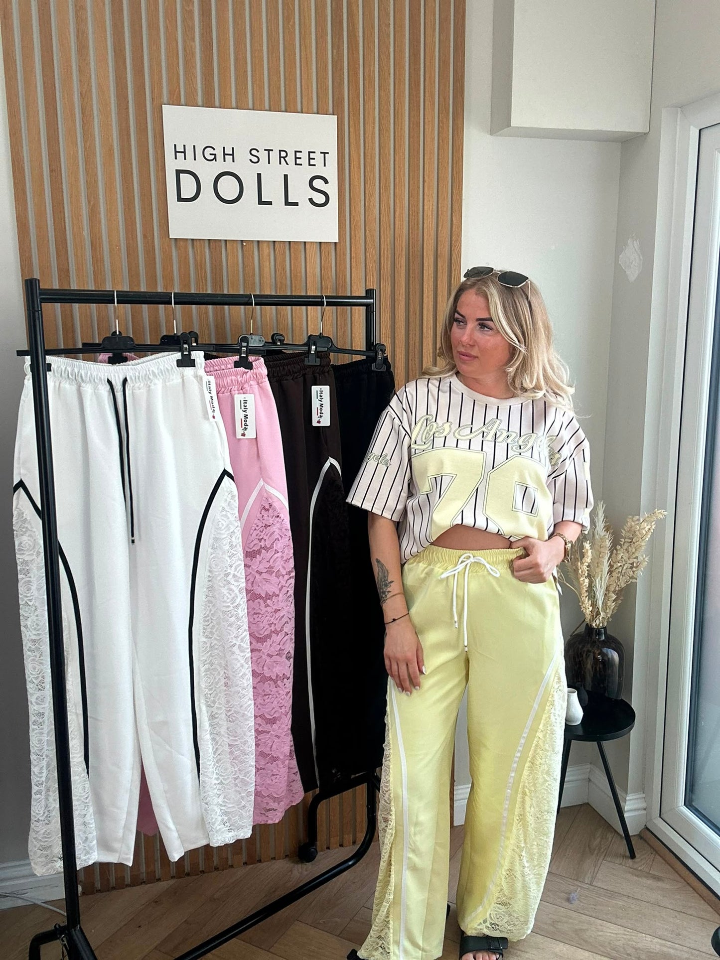 Sugar Lace Trousers Wide Leg Activewear Stripe Details Spring Summer Holiday Elastic Waistband