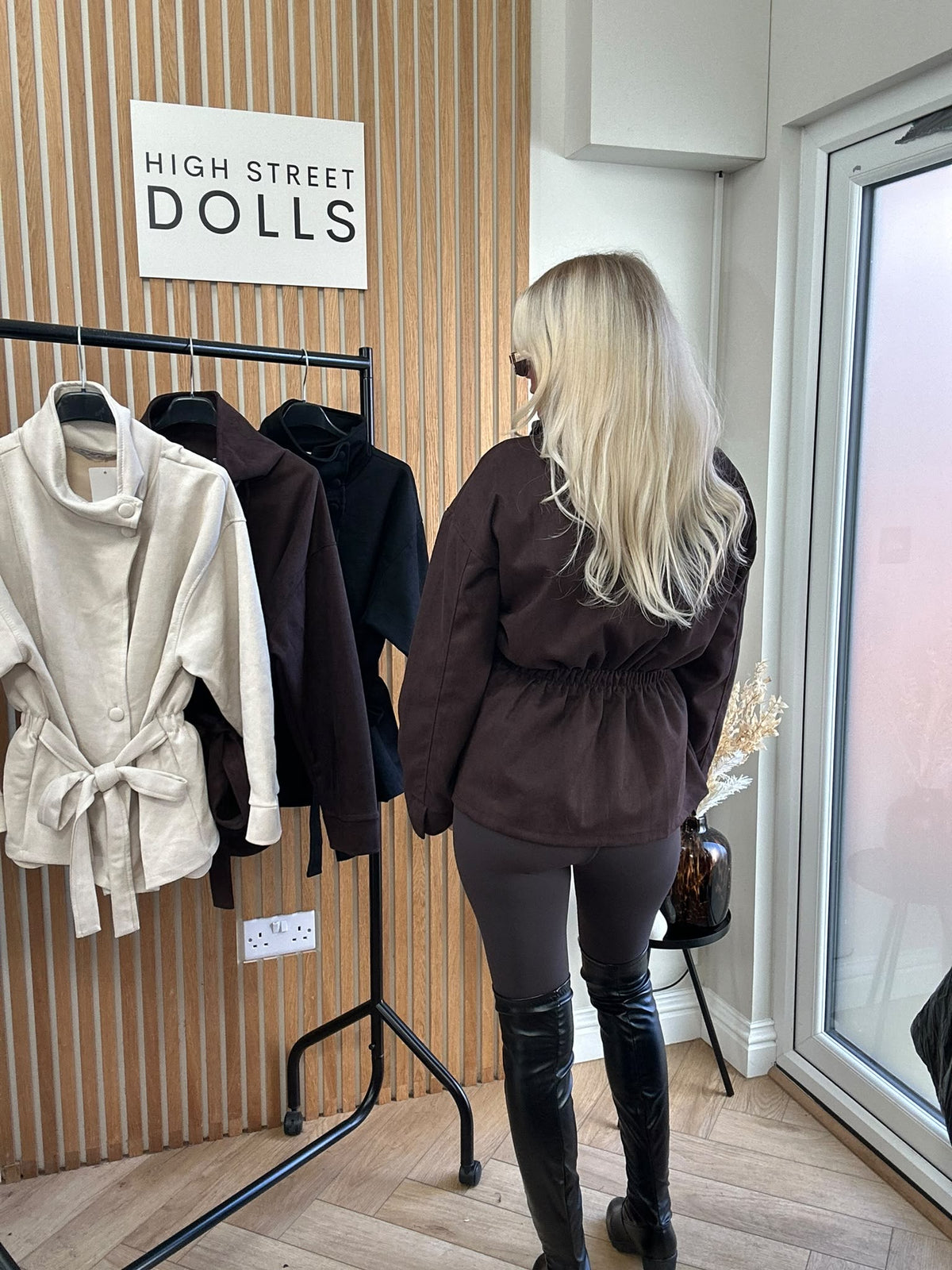 Kiera Suedette Belted Funnel Neck Button-Down Jacket – Autumn/Winter