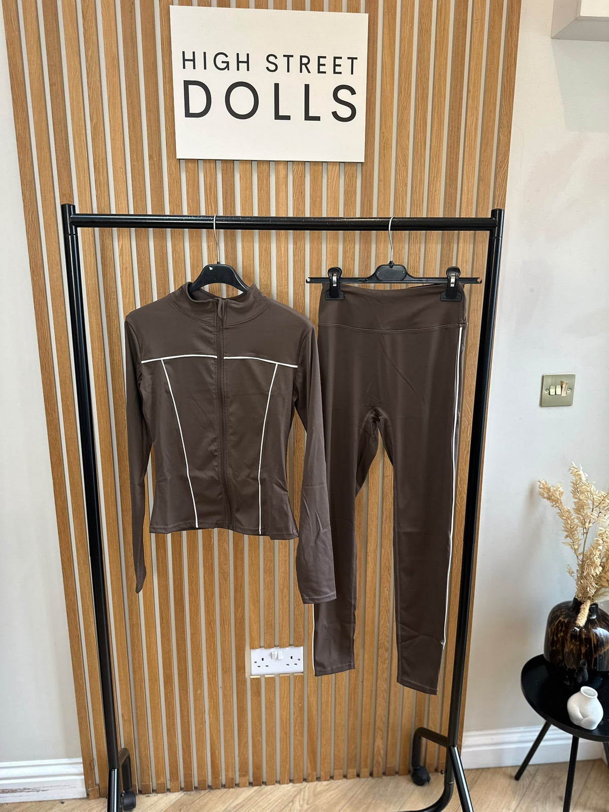 Alora Fitted Lycra Gym Set | Zip-Up Jacket & Leggings with White Piping Detail