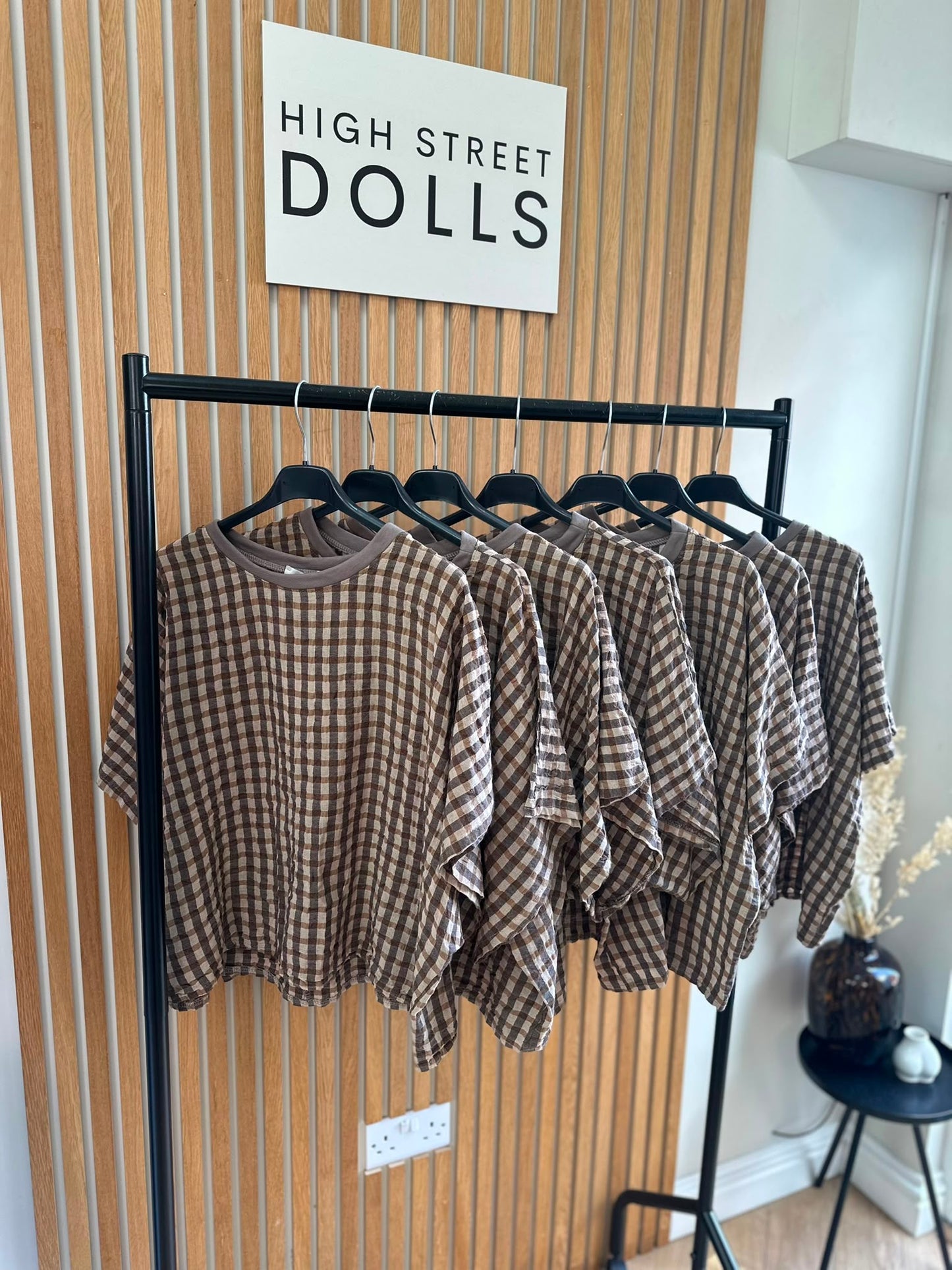 Olive Gingham Oversized T Shirt Short Sleeves Round Neck Top Autumn Fashion