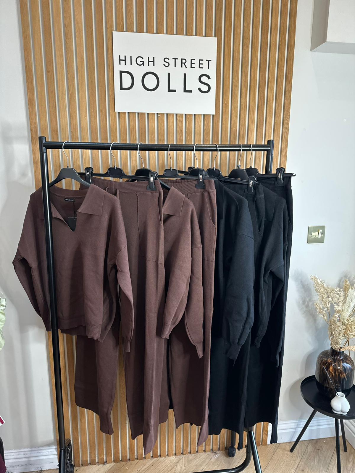 Mavis Knitted Lounge Set V Neck Sweater Wide Leg Co Ord Autumn Winter Christmas Knitwear