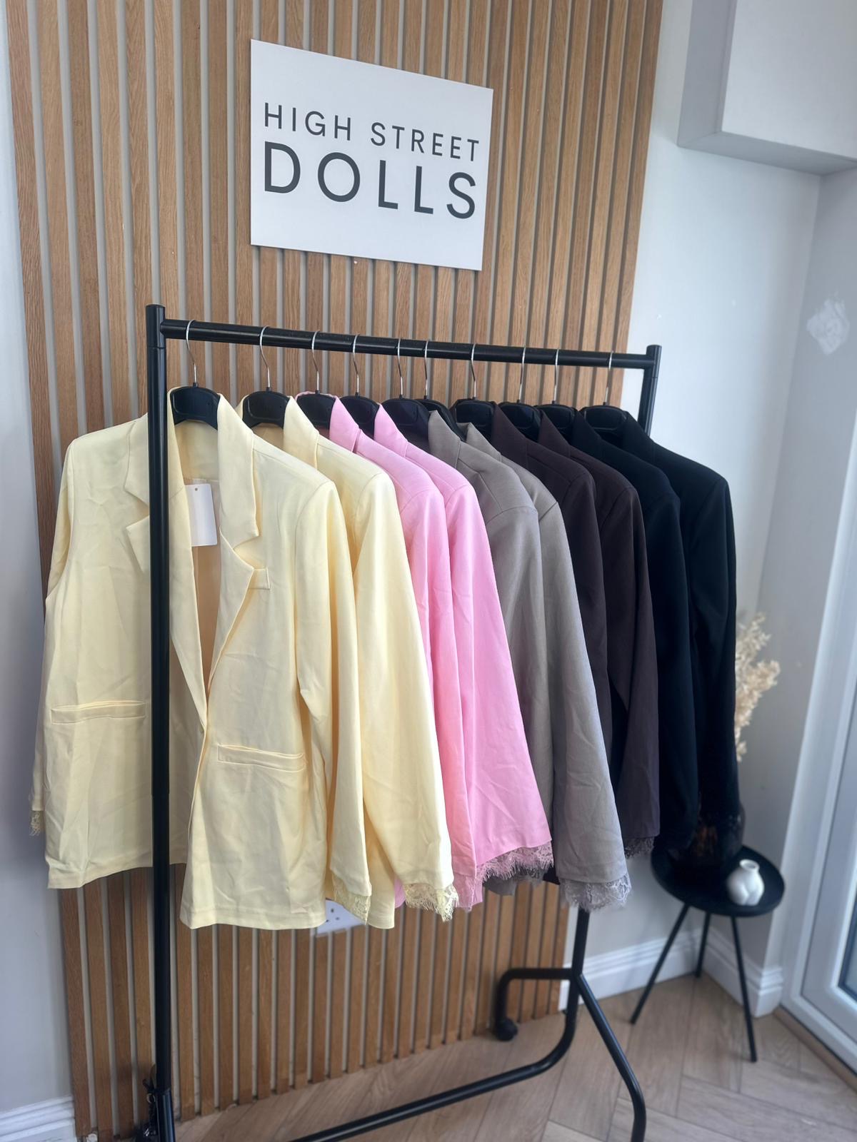 Roxy Oversized Blazer Lace Detail Single Breasted Daywear Evening Wear Winter Spring Summer Pastels