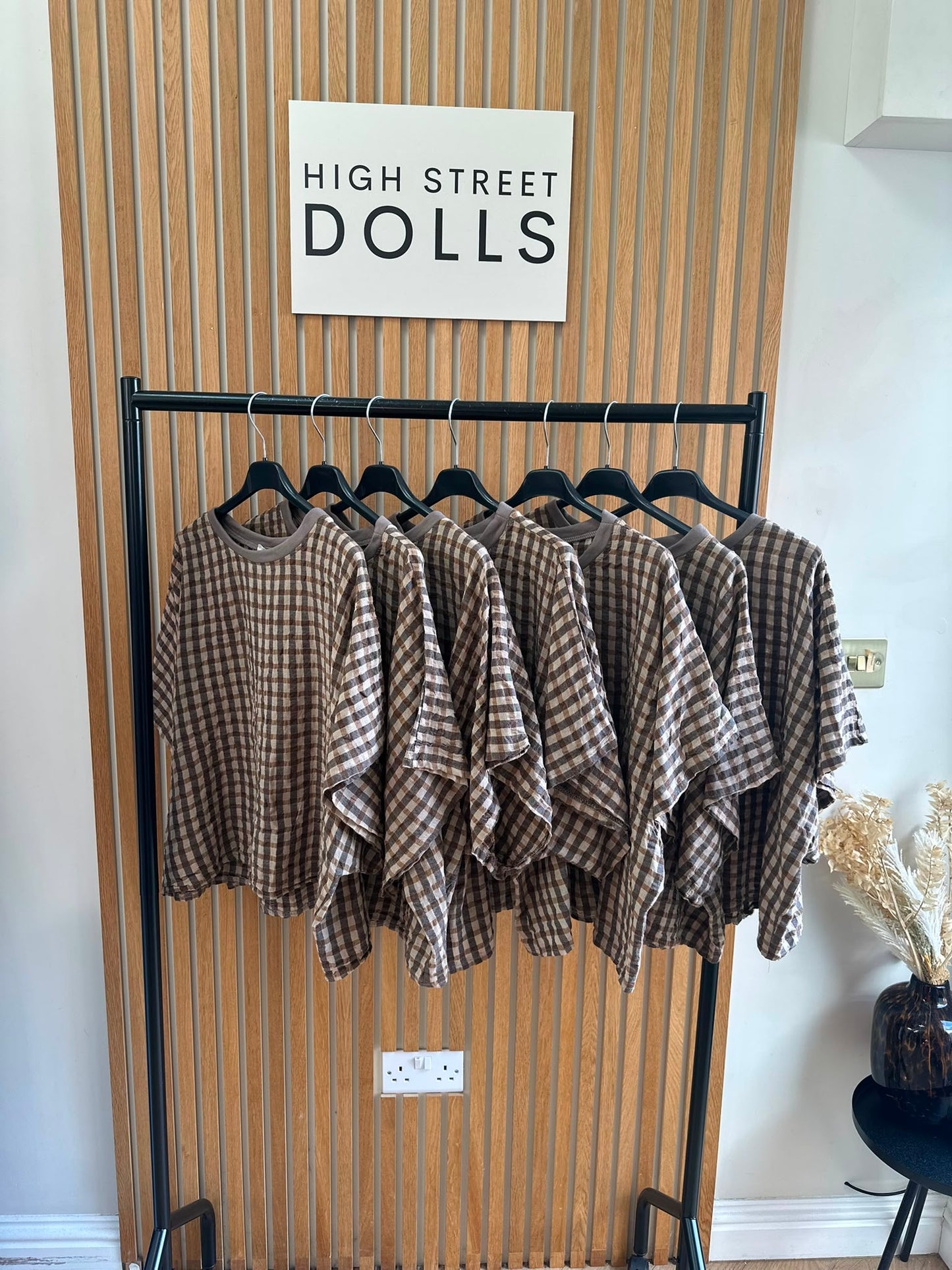 Olive Gingham Oversized T Shirt Short Sleeves Round Neck Top Autumn Fashion