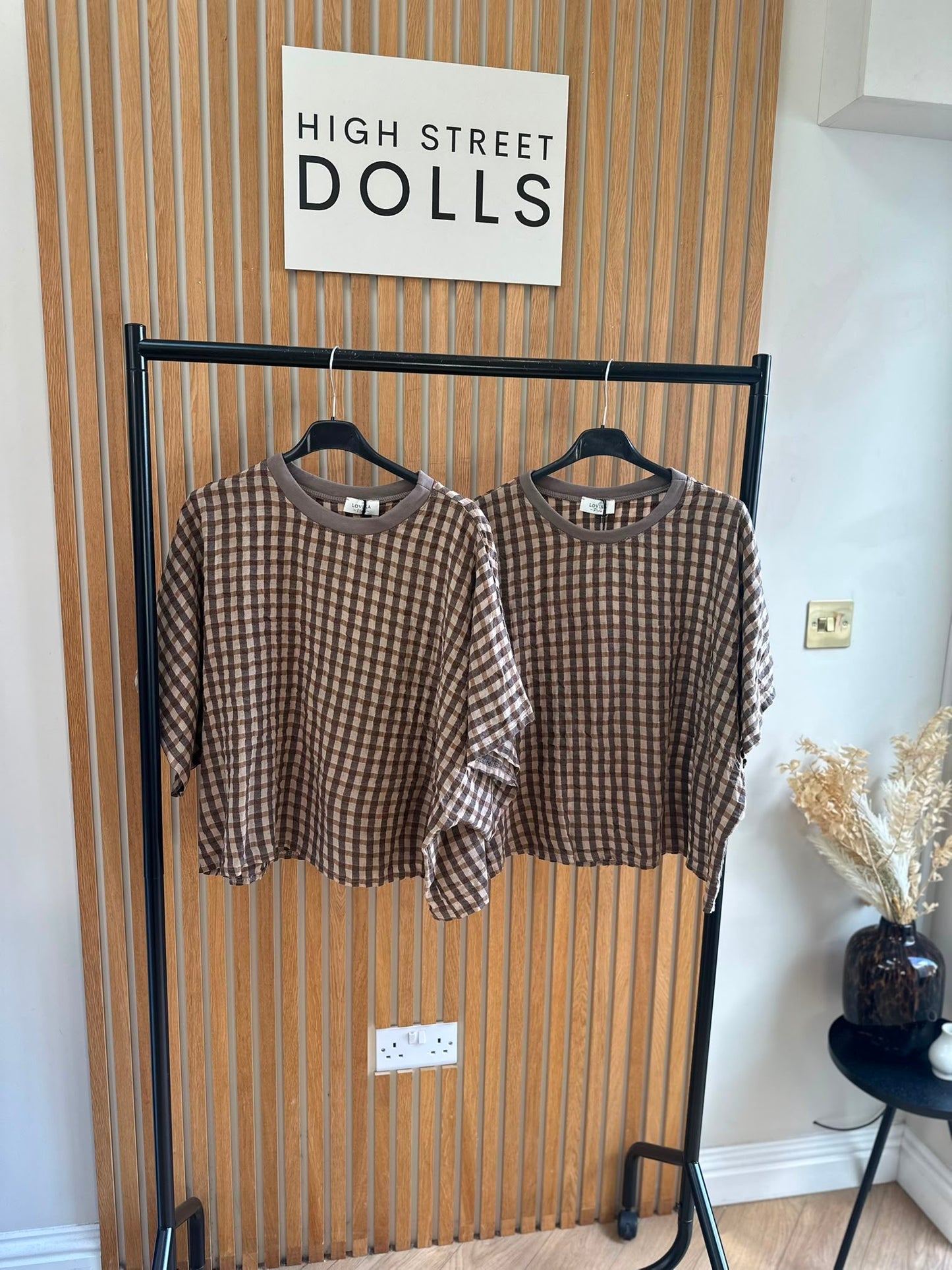 Olive Gingham Oversized T Shirt Short Sleeves Round Neck Top Autumn Fashion