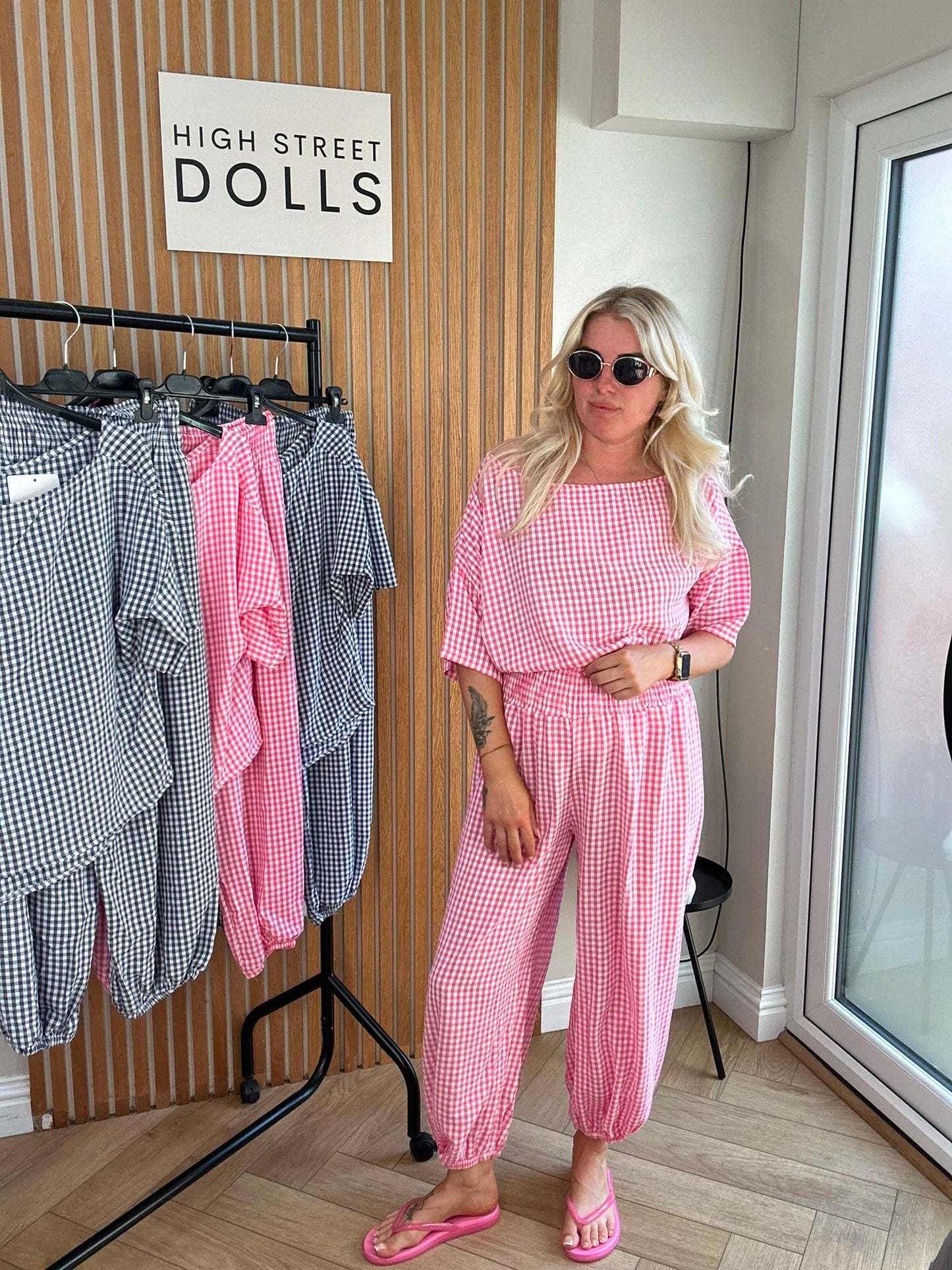 Shelley Gingham Co Ord Top and Trouser Set Summer Holiday Light Weight Material