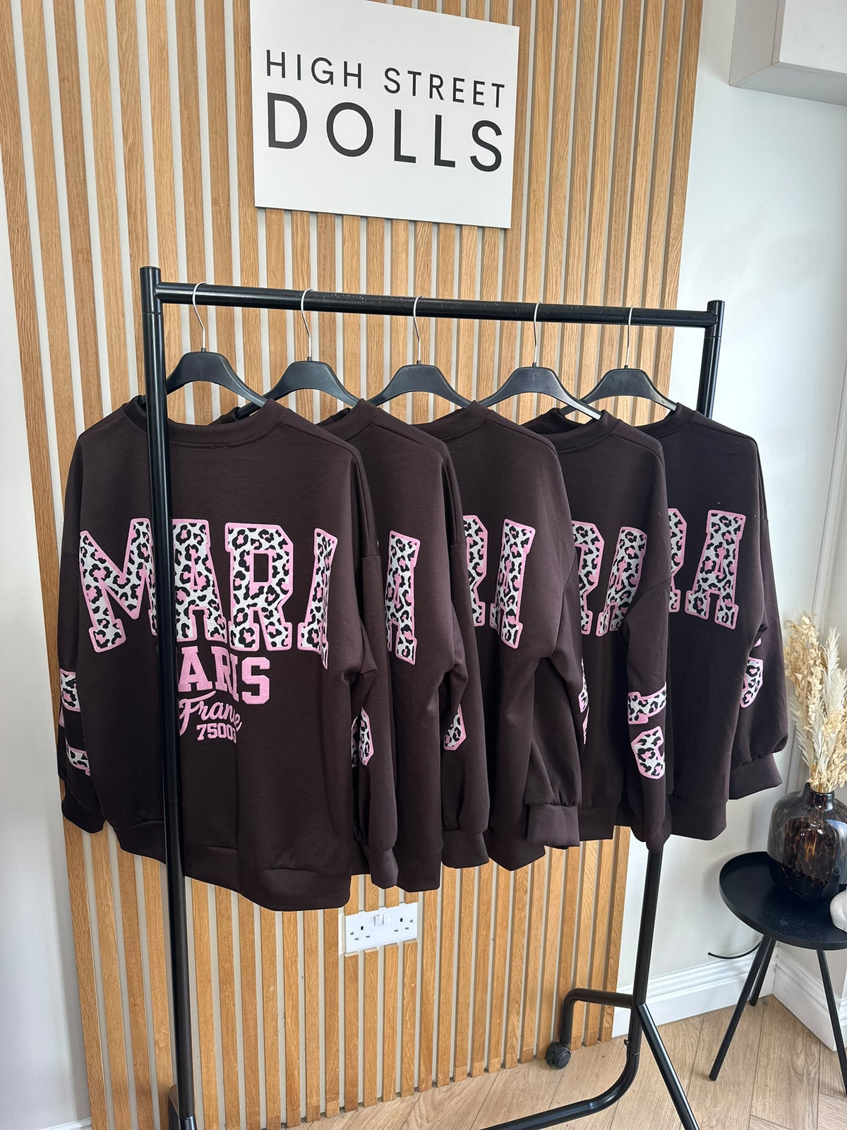 Marnie Chocolate Brown Oversized Jumper with Leopard Print Slogan | Autumn/Winter