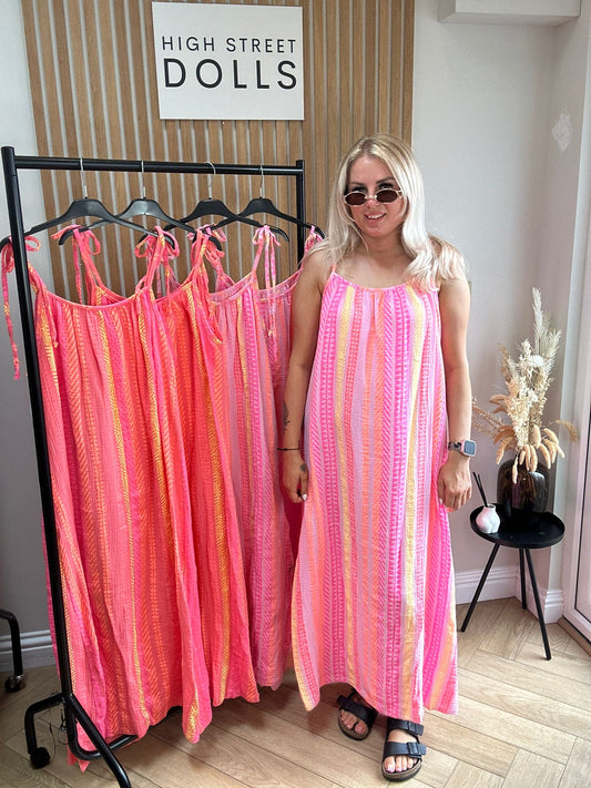 Daphne Printed Dress Maxi Length Stripe Print Holiday Summer