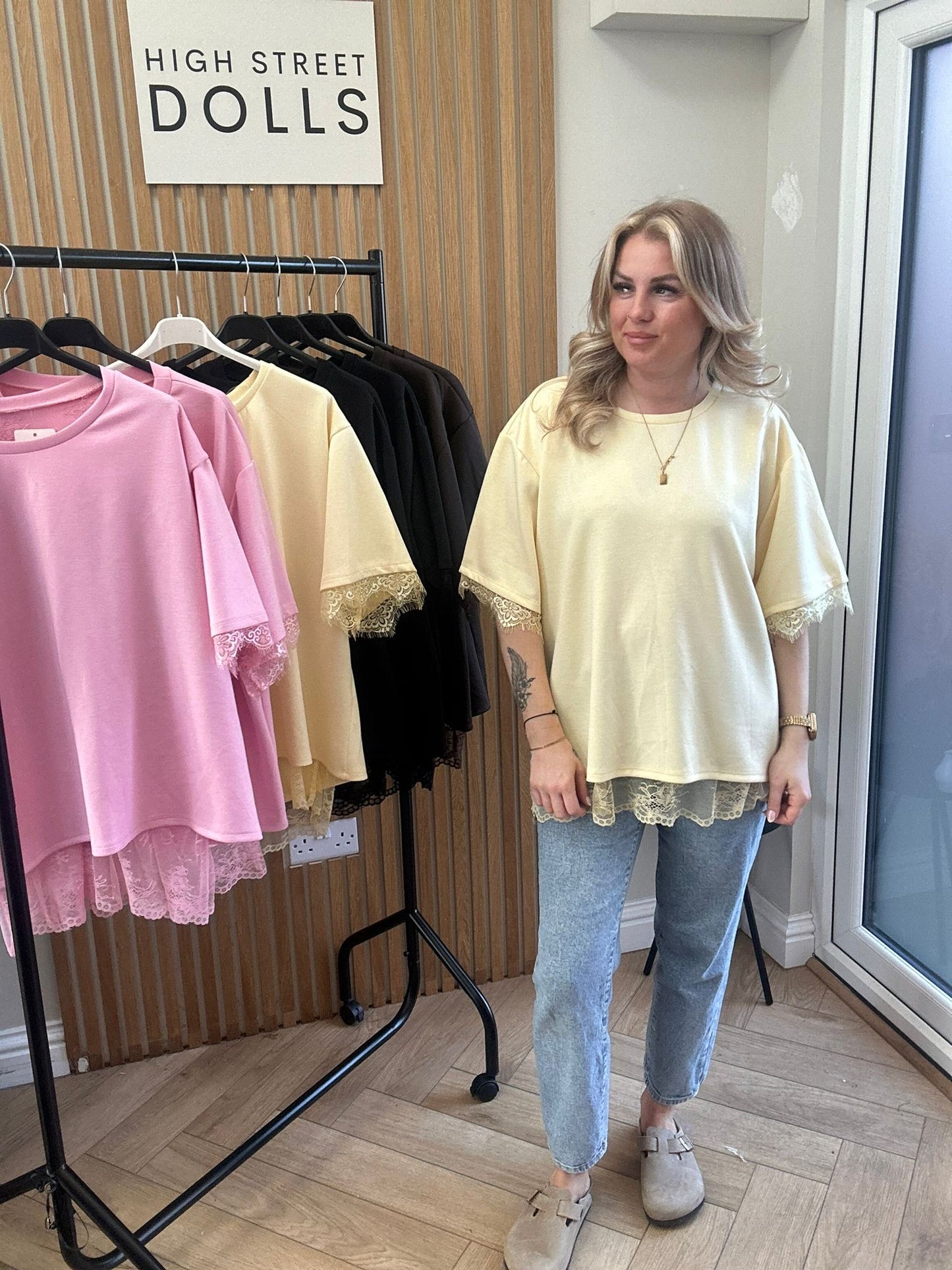 Neve Lace Oversized T Shirt Short Sleeves Open Back Spring Summer