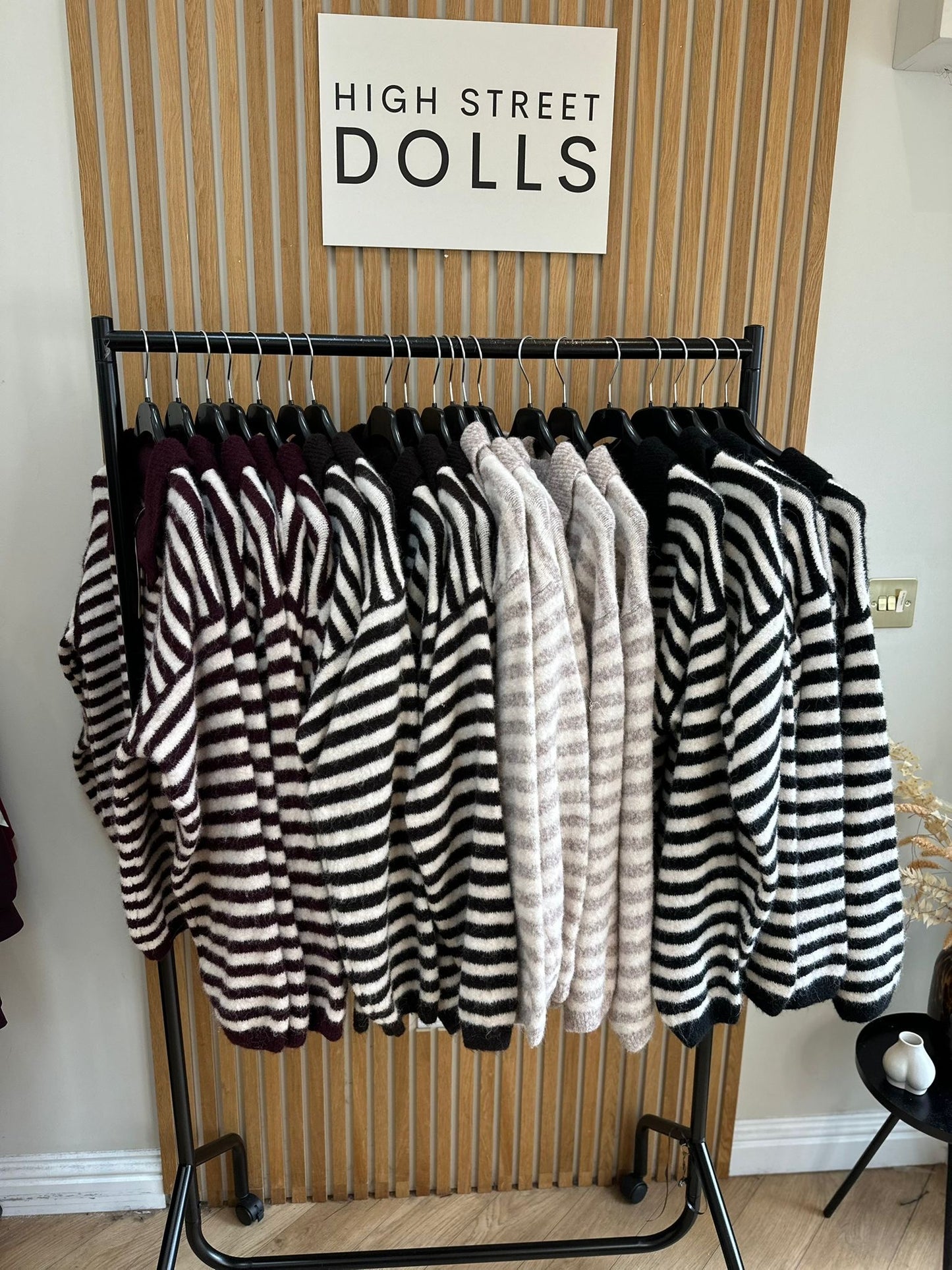 Sara Knitted Jumper Stripe Detail Slouchy Knitwear Button Up with Collar Autumn Winter