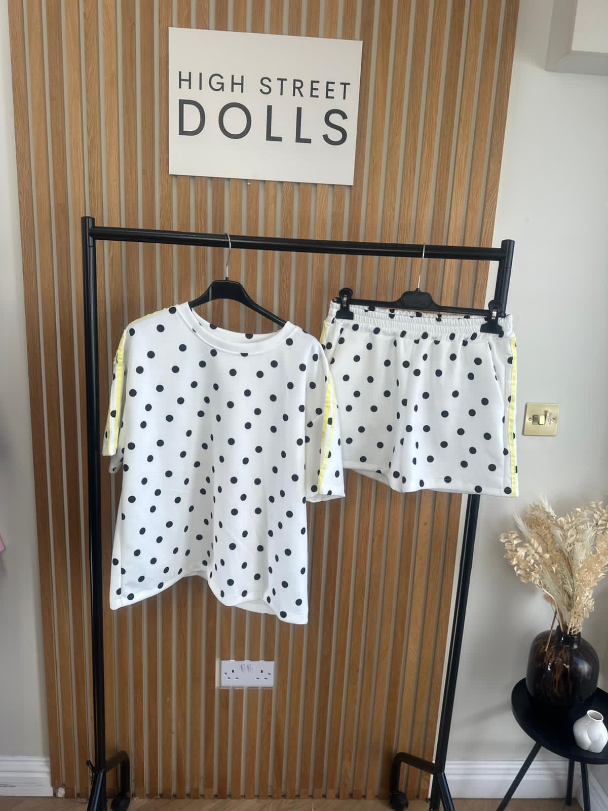 Bibi Polka Dot Print Oversized T Shirt and Shorts Holiday Spring Summer Women’s two piece co-ord Trending Viral Print Stripe Detail