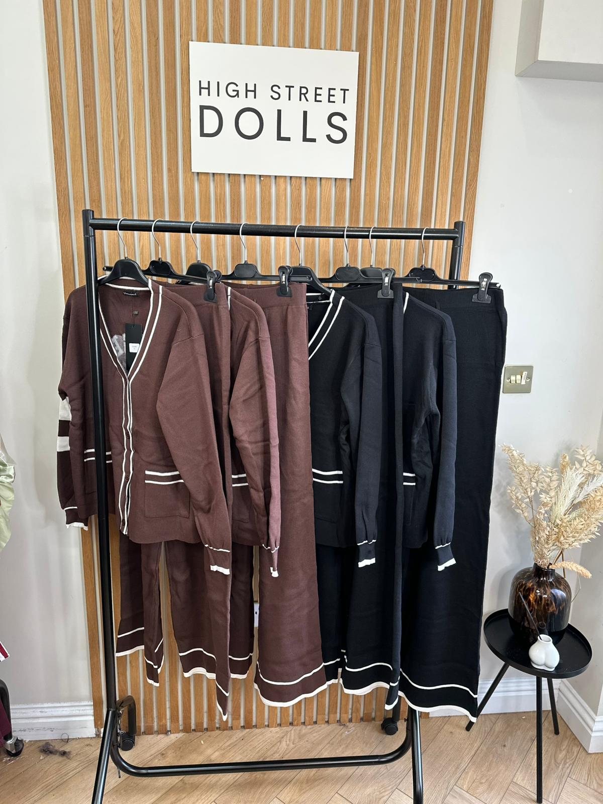 Hadley Knitted Slogan Lounge Set V Neck Cardigan Wide Leg Co Ord Autumn Winter Christmas Knitwear