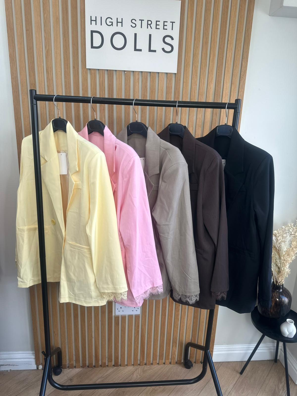Roxy Oversized Blazer Lace Detail Single Breasted Daywear Evening Wear Winter Spring Summer Pastels