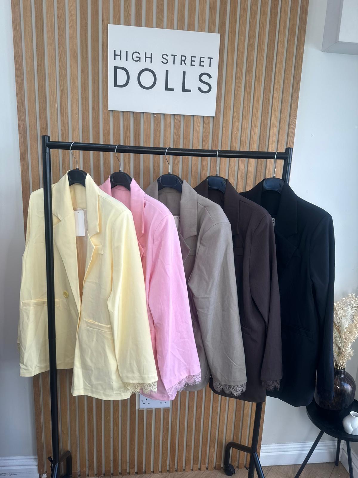 Roxy Oversized Blazer Lace Detail Single Breasted Daywear Evening Wear Winter Spring Summer Pastels