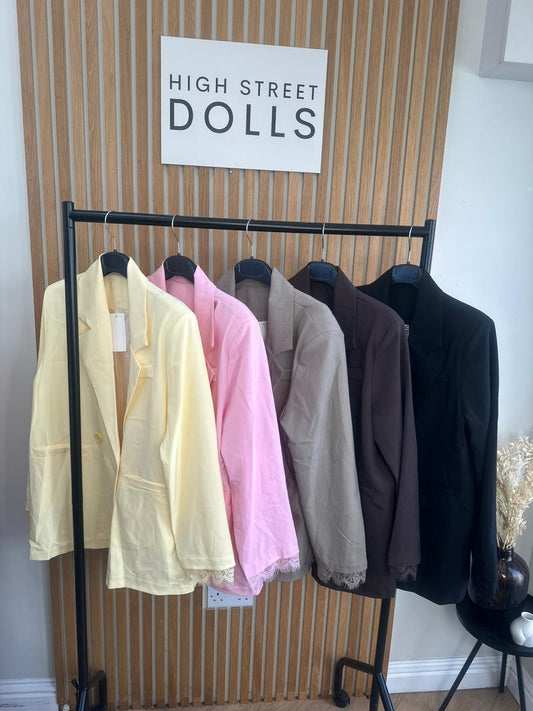 Roxy Oversized Blazer Lace Detail Single Breasted Daywear Evening Wear Winter Spring Summer Pastels