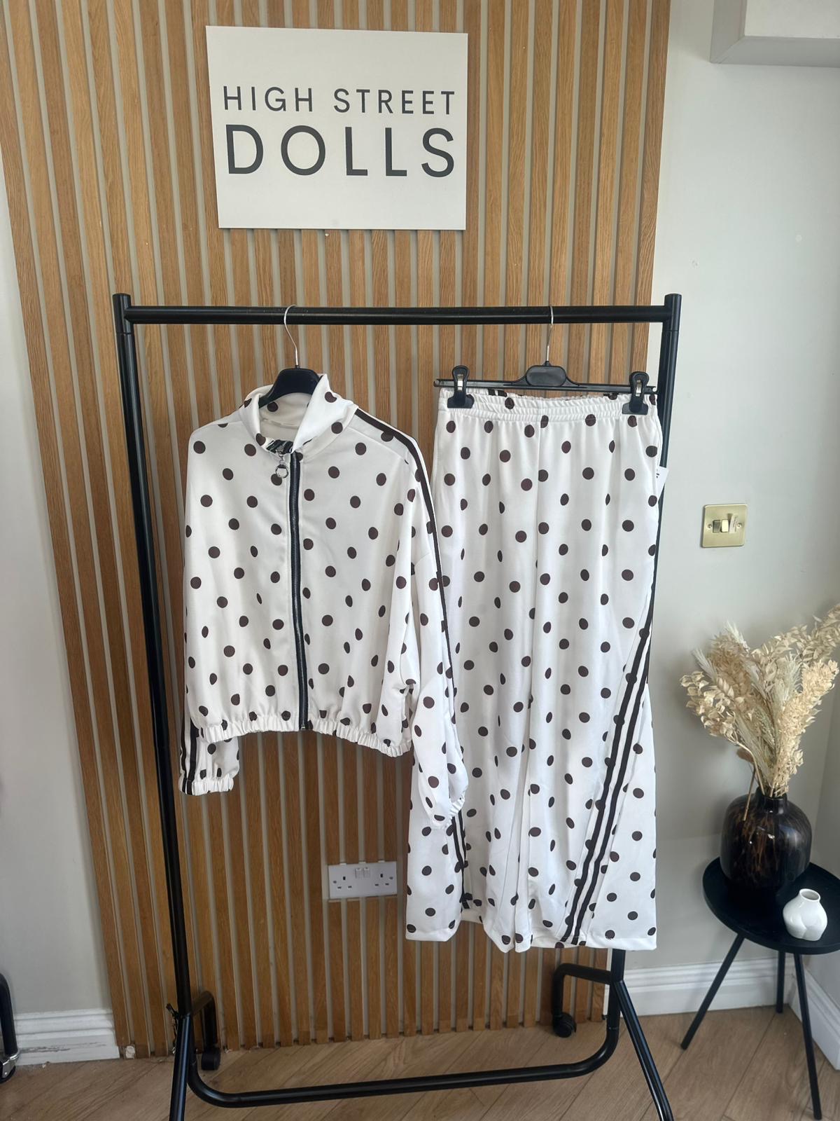 Rouge Polka Dot Bomber Jacket and Wide Leg Trousers Lounge Set Spring Summer Women’s Two Piece Co Ord Trending Viral Print Stripe Detail