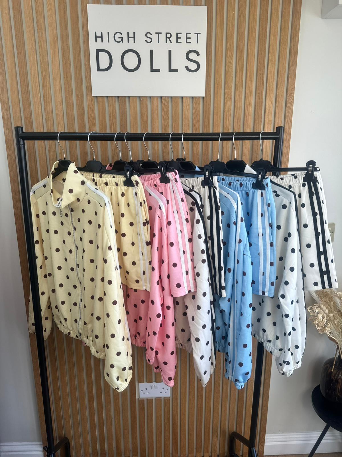 Harlo Polka Dot Print Bomber Jacket and Shorts Holiday Spring Summer Women’s two piece co-ord Trending Viral Print Stripe Detail