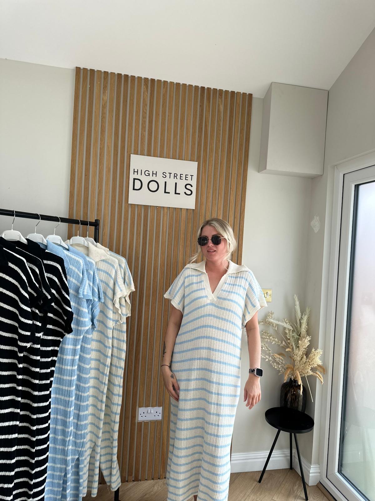 Belle Knitted Stripe Midi Dress Summer Holiday Outfit