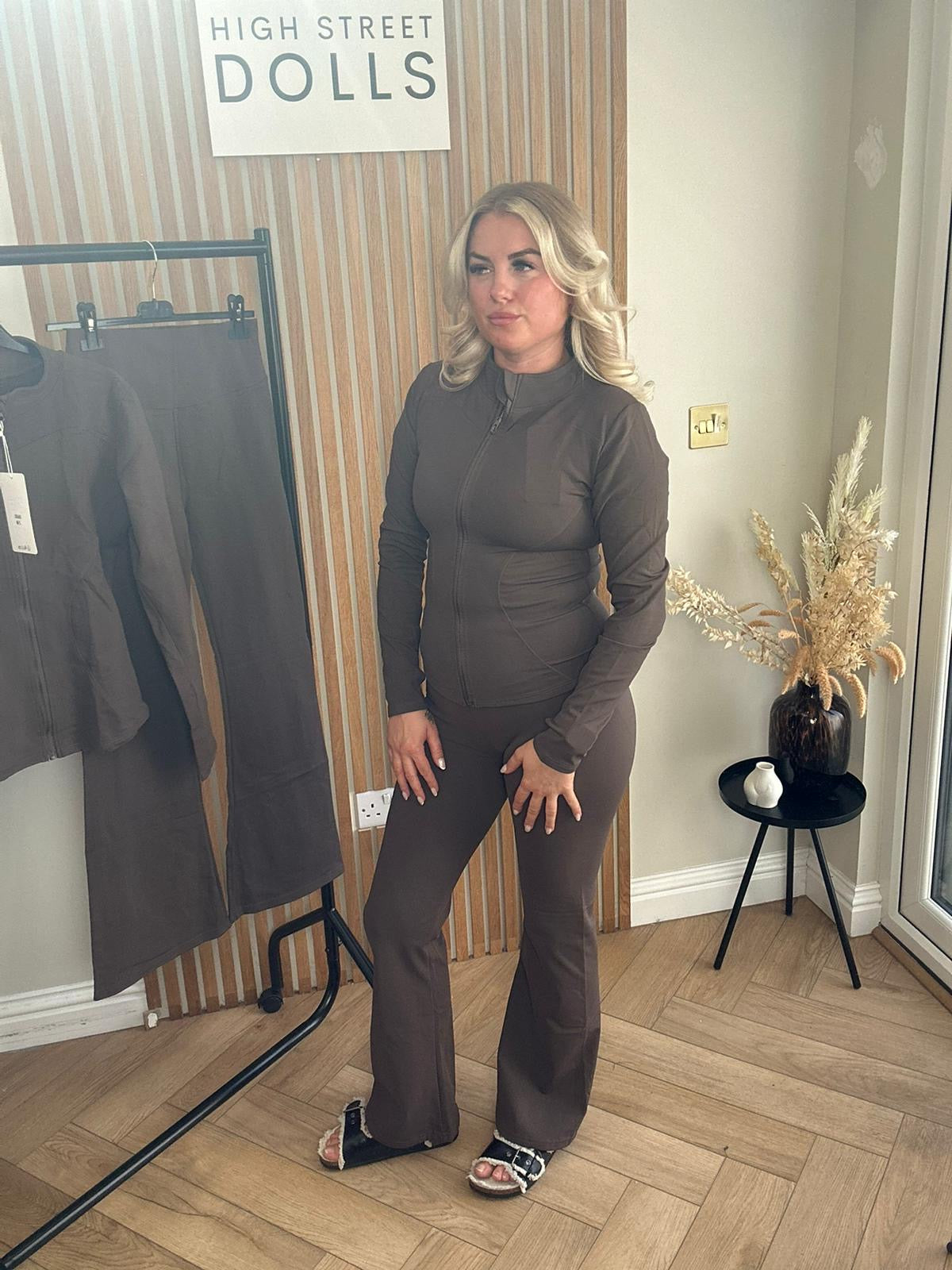 Catalina Activewear Gym Set Women’s Lycra Loungewear Fleece Lined Jacket and Flares