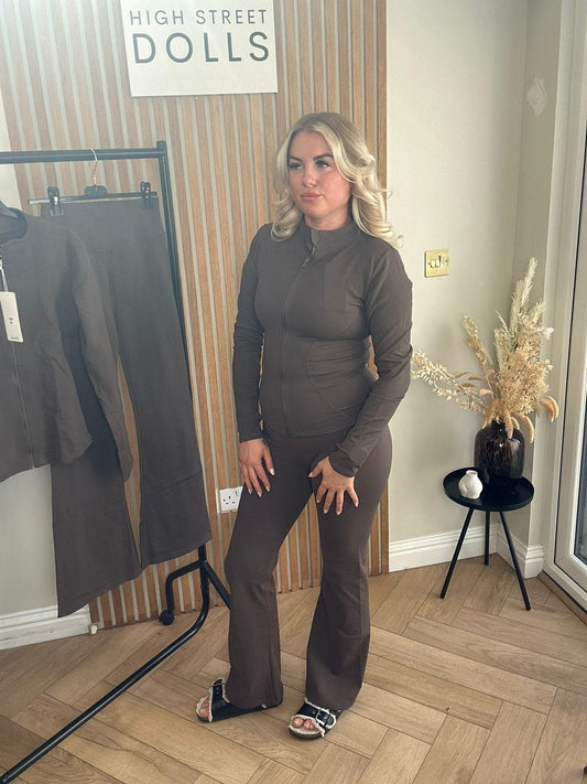 Catalina Activewear Gym Set Women’s Lycra Loungewear Fleece Lined Jacket and Flares
