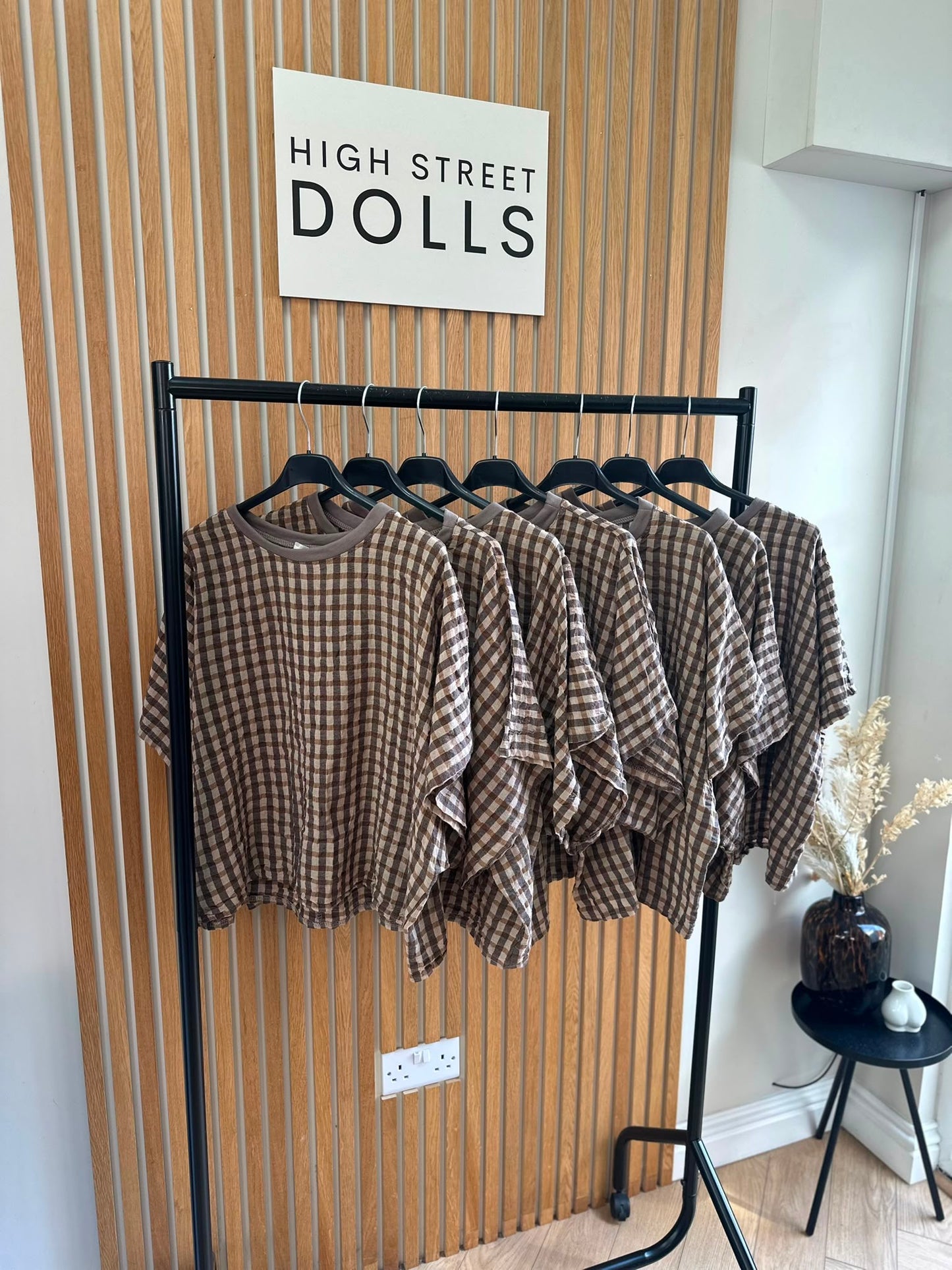 Olive Gingham Oversized T Shirt Short Sleeves Round Neck Top Autumn Fashion