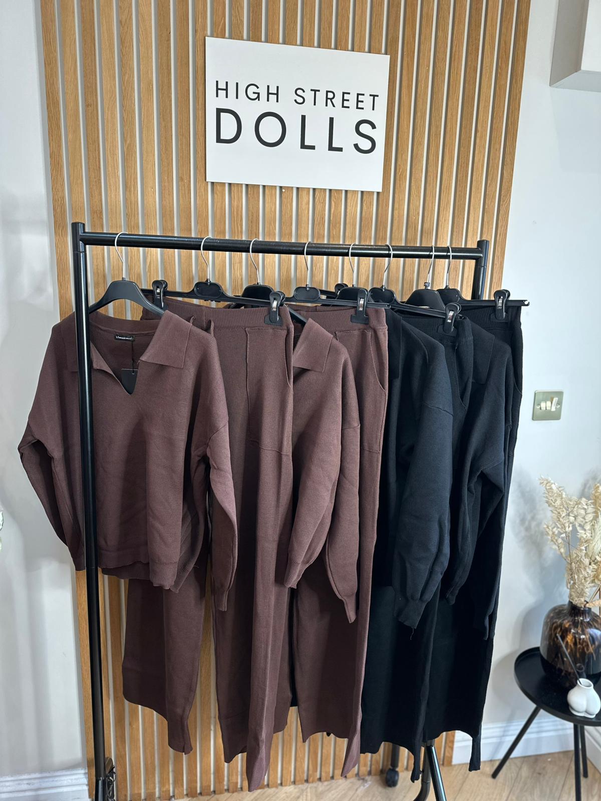 Mavis Knitted Lounge Set V Neck Sweater Wide Leg Co Ord Autumn Winter Christmas Knitwear