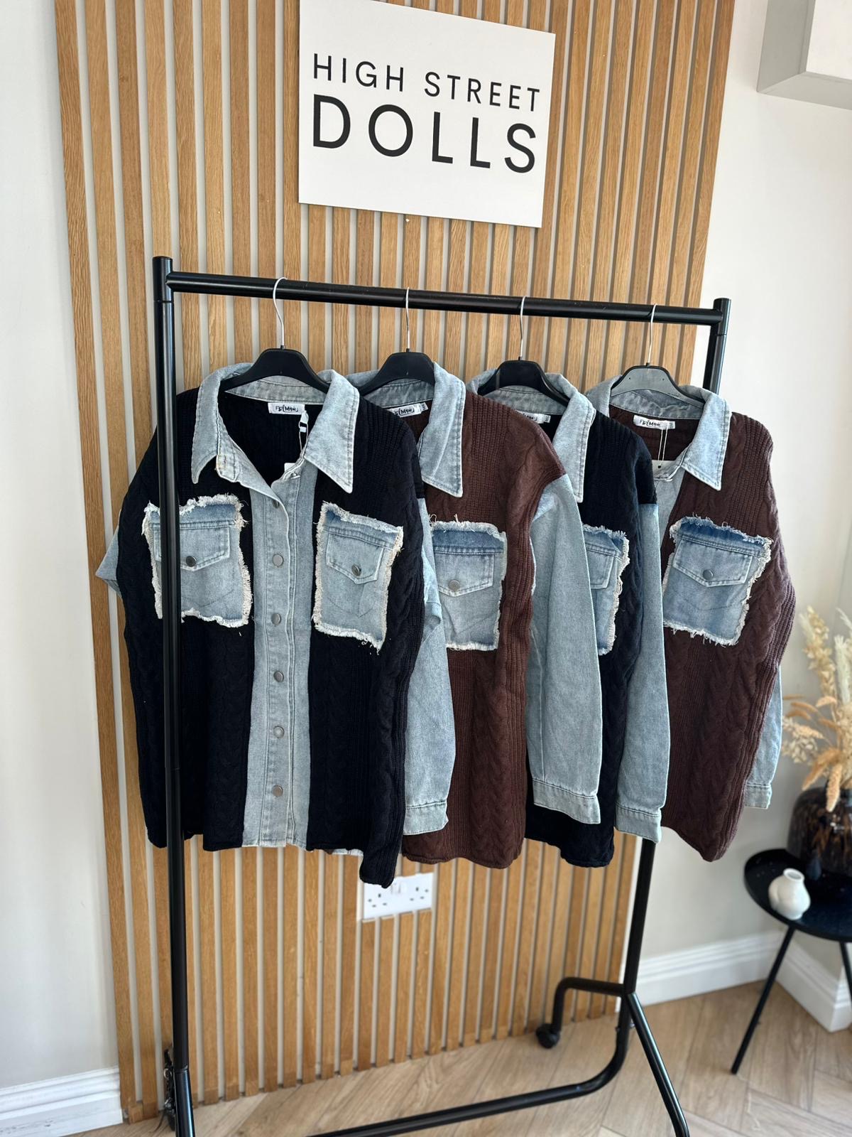 Elodie Denim Knit Shirt Shaket Jacket Women’s Top