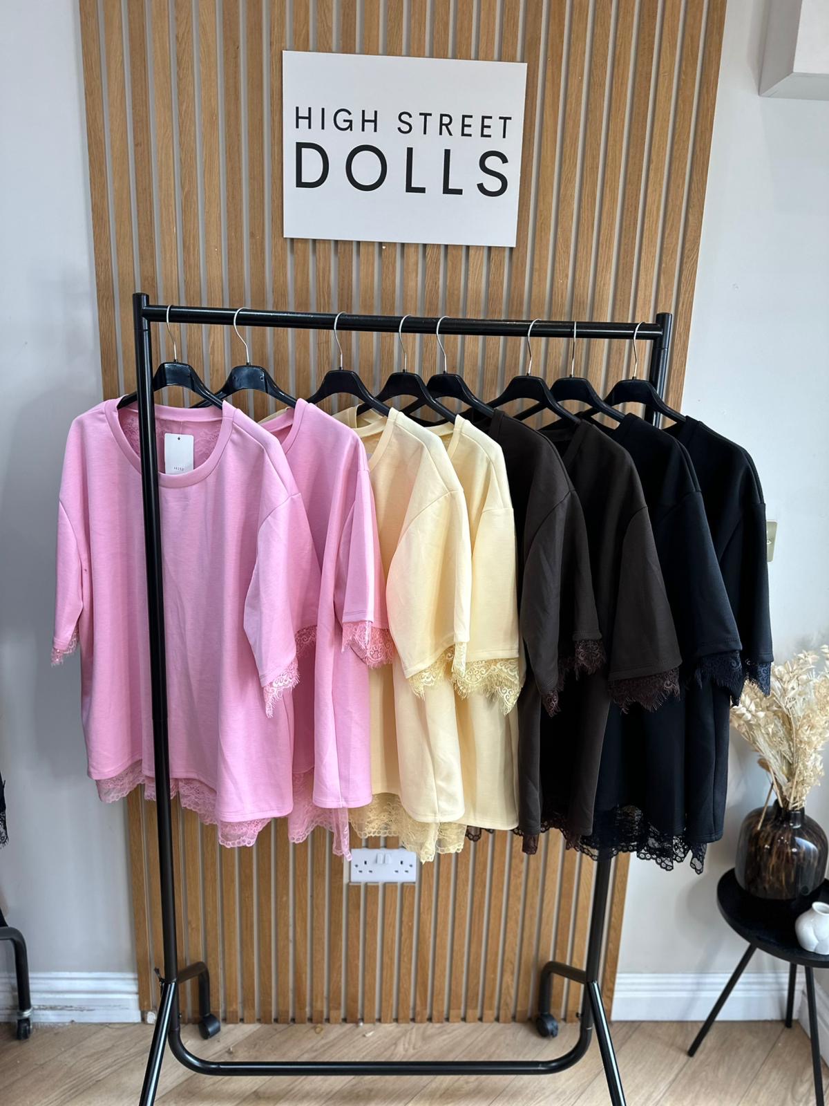 Neve Lace Oversized T Shirt Short Sleeves Open Back Spring Summer