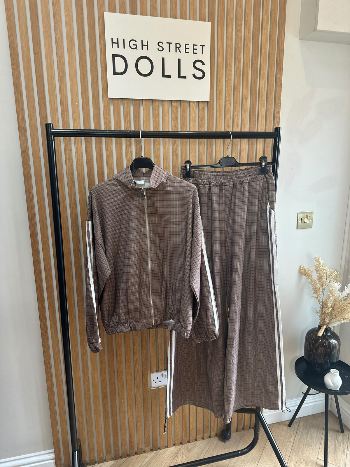 Romy Luxe Tracksuit – Zip Funnel Neck Jacket & Wide Leg Trousers with Stripe Details, Two-Piece Autumn Winter Lounge Co-Ord