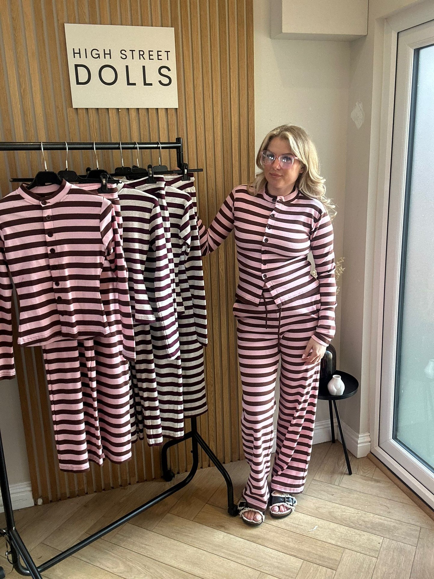 Kady Striped Lounge Set Co Ord Cardigan and Trousers Long Sleeve Top Loungewear Two Piece Spring Summer