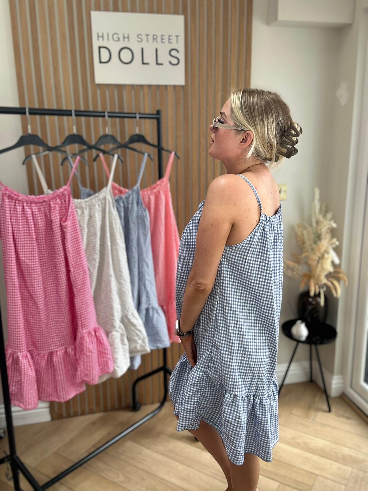 Dotty Ruffle Dress Gingham Print Summer Holiday Short Dress