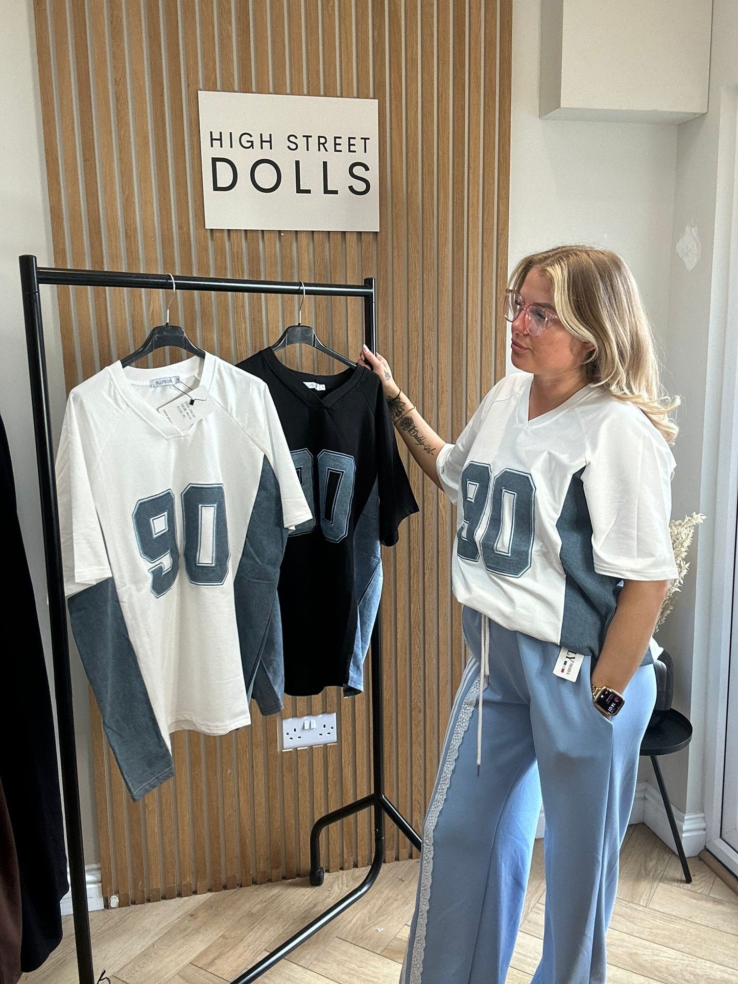 Darcie Baseball T Shirt Short Sleeves Slogan Denim Top Spring Summer Holiday