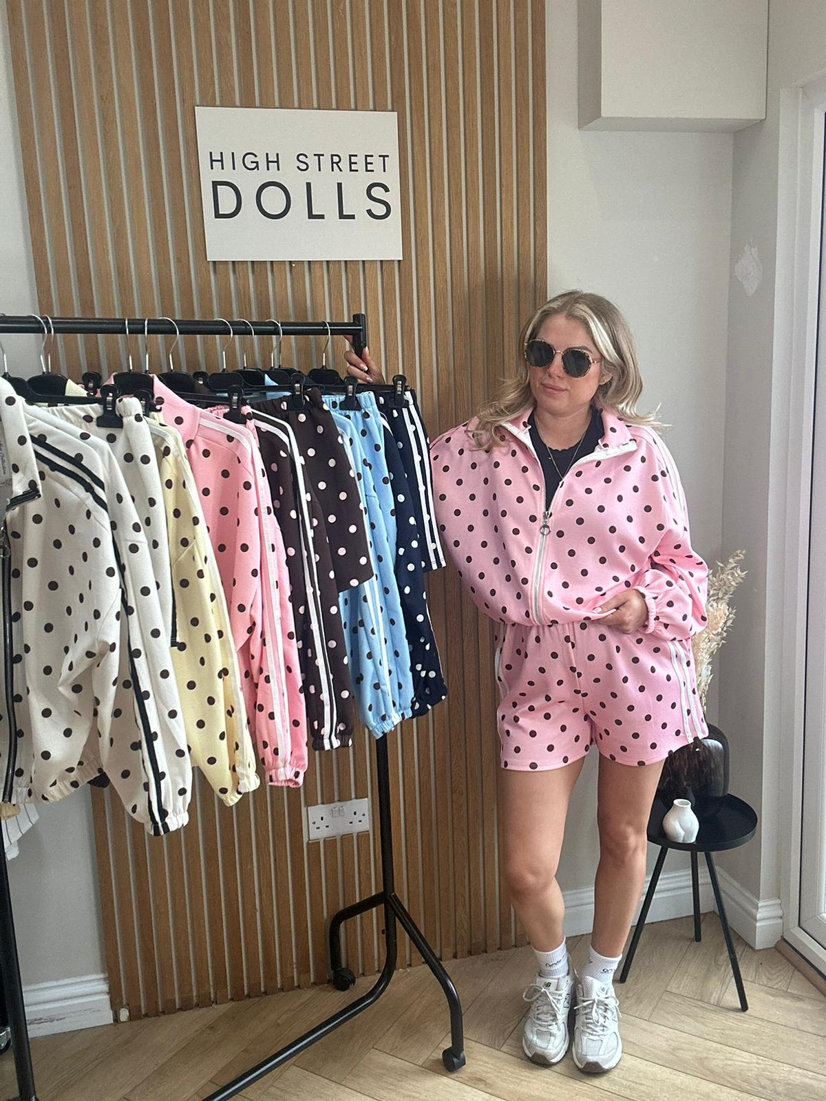 Harlo Polka Dot Print Bomber Jacket and Shorts Holiday Spring Summer Women’s two piece co-ord Trending Viral Print Stripe Detail