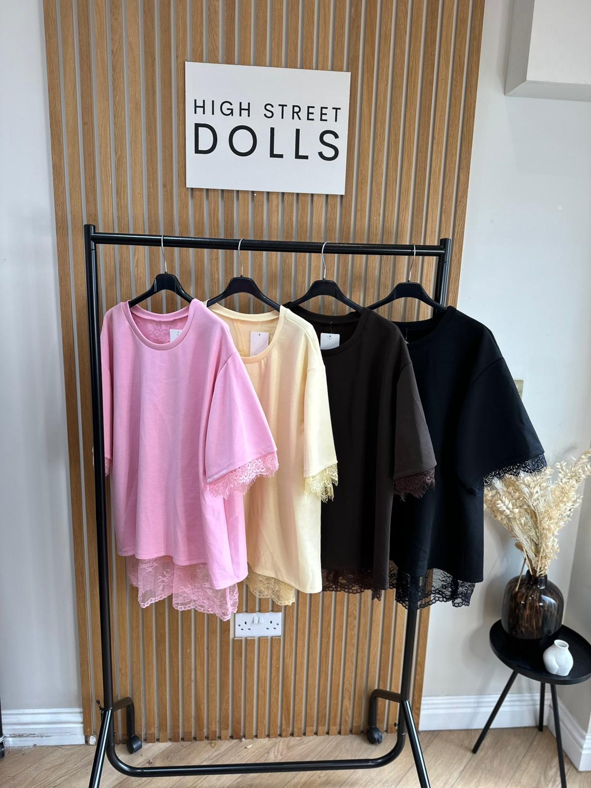 Neve Lace Oversized T Shirt Short Sleeves Open Back Spring Summer