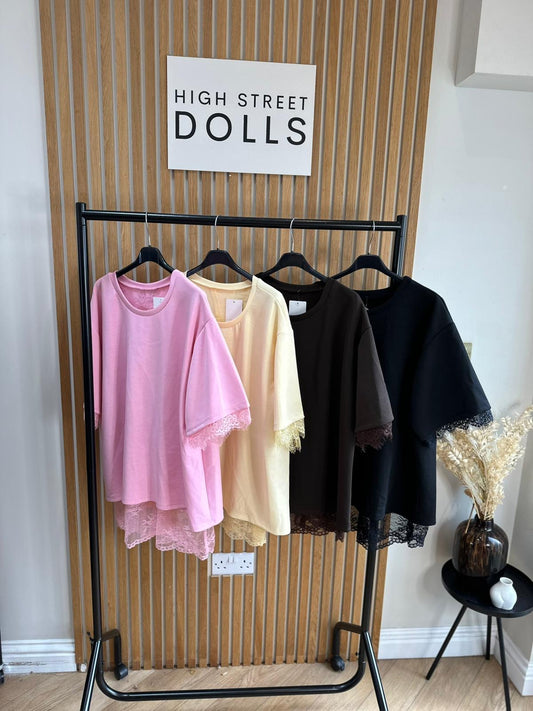 Neve Lace Oversized T Shirt Short Sleeves Open Back Spring Summer