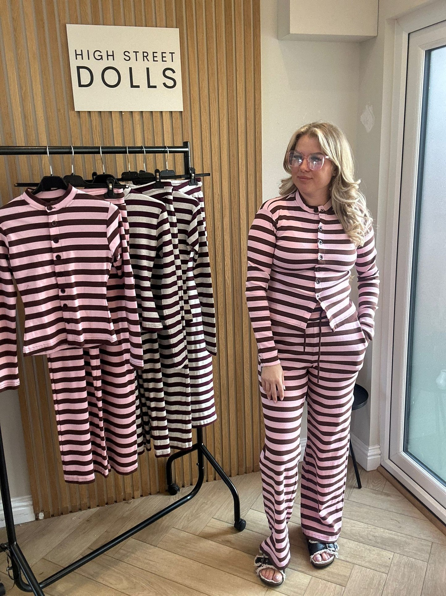 Kady Striped Lounge Set Co Ord Cardigan and Trousers Long Sleeve Top Loungewear Two Piece Spring Summer
