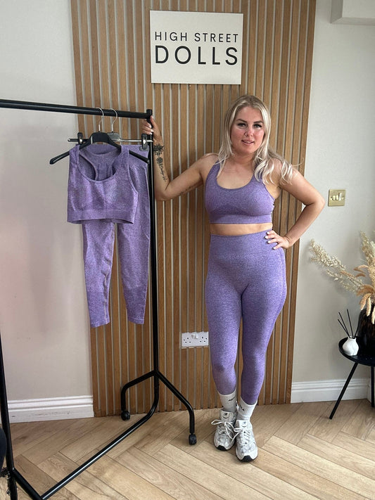 BodiBlossom Activewear Gym Set Lilac Sports Bra and Leggings