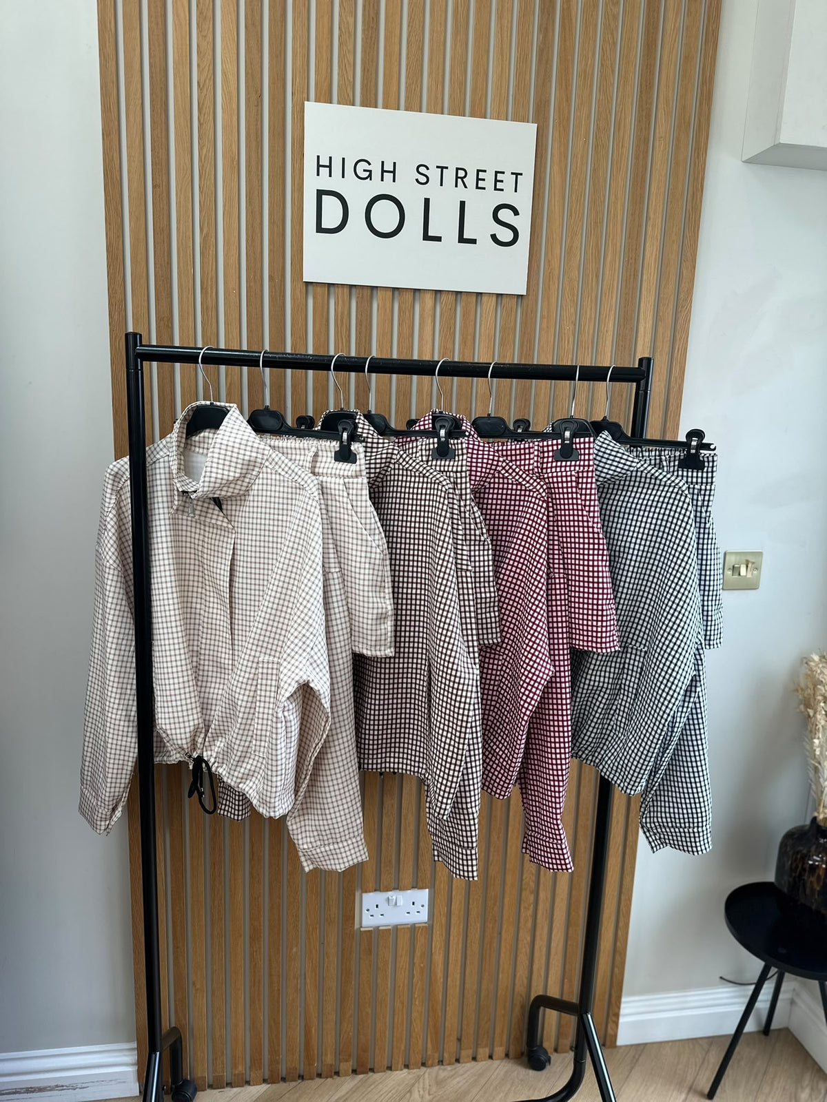 Dolly Gingham Lightweight Jacket and Shorts Set – Women’s Co Ord, Two Piece, Autumn/Winter Layer with Funnel Neckline