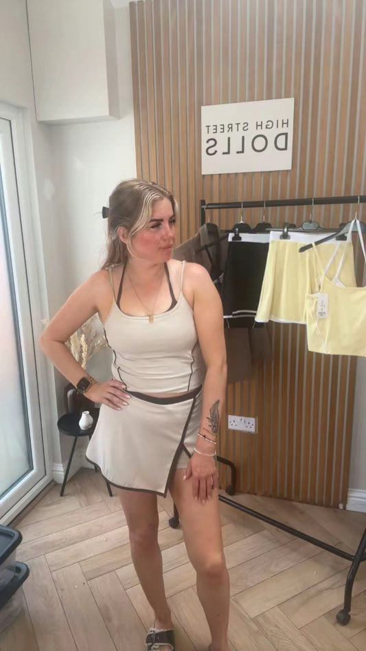 Cleo Active Sports Top and Wrap Skort Set Co Ord Two Piece Layered Camisole Activewear Spring Summer