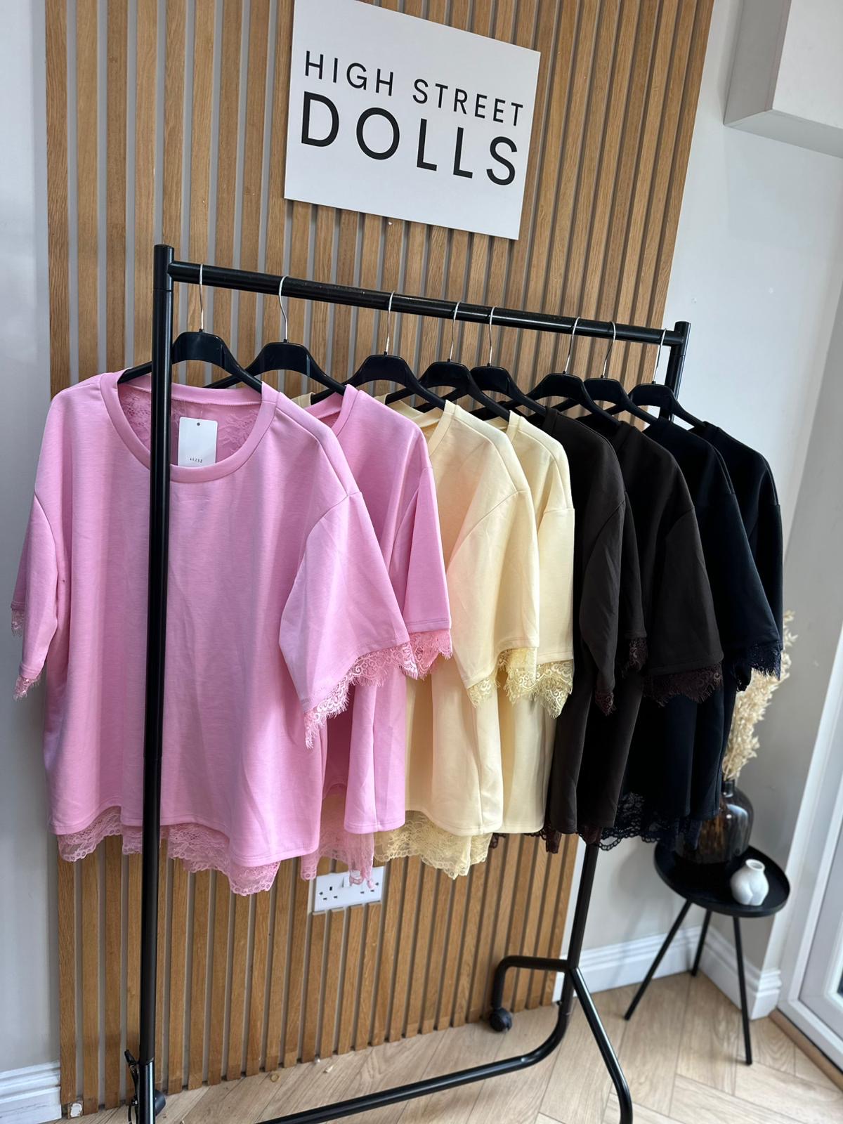 Neve Lace Oversized T Shirt Short Sleeves Open Back Spring Summer