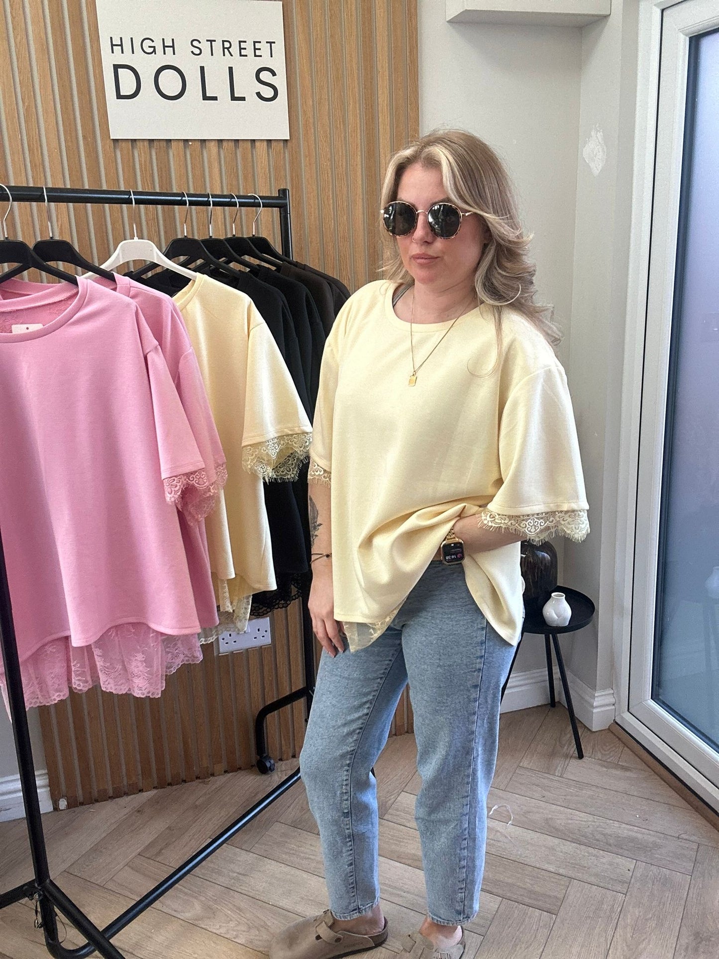 Neve Lace Oversized T Shirt Short Sleeves Open Back Spring Summer