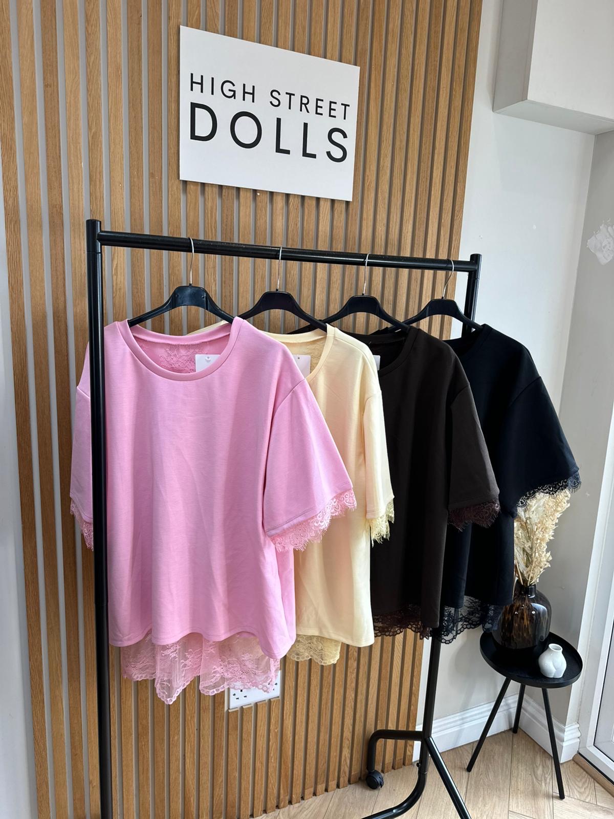 Neve Lace Oversized T Shirt Short Sleeves Open Back Spring Summer