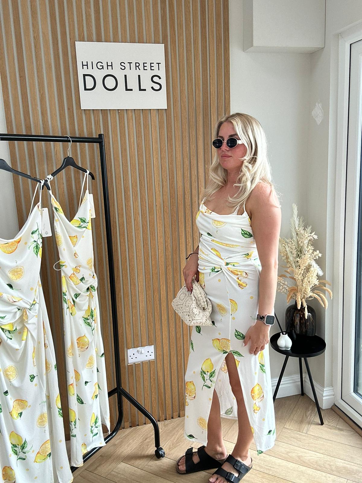 Sicily Lemon Midi Dress Printed spaghetti strap dress