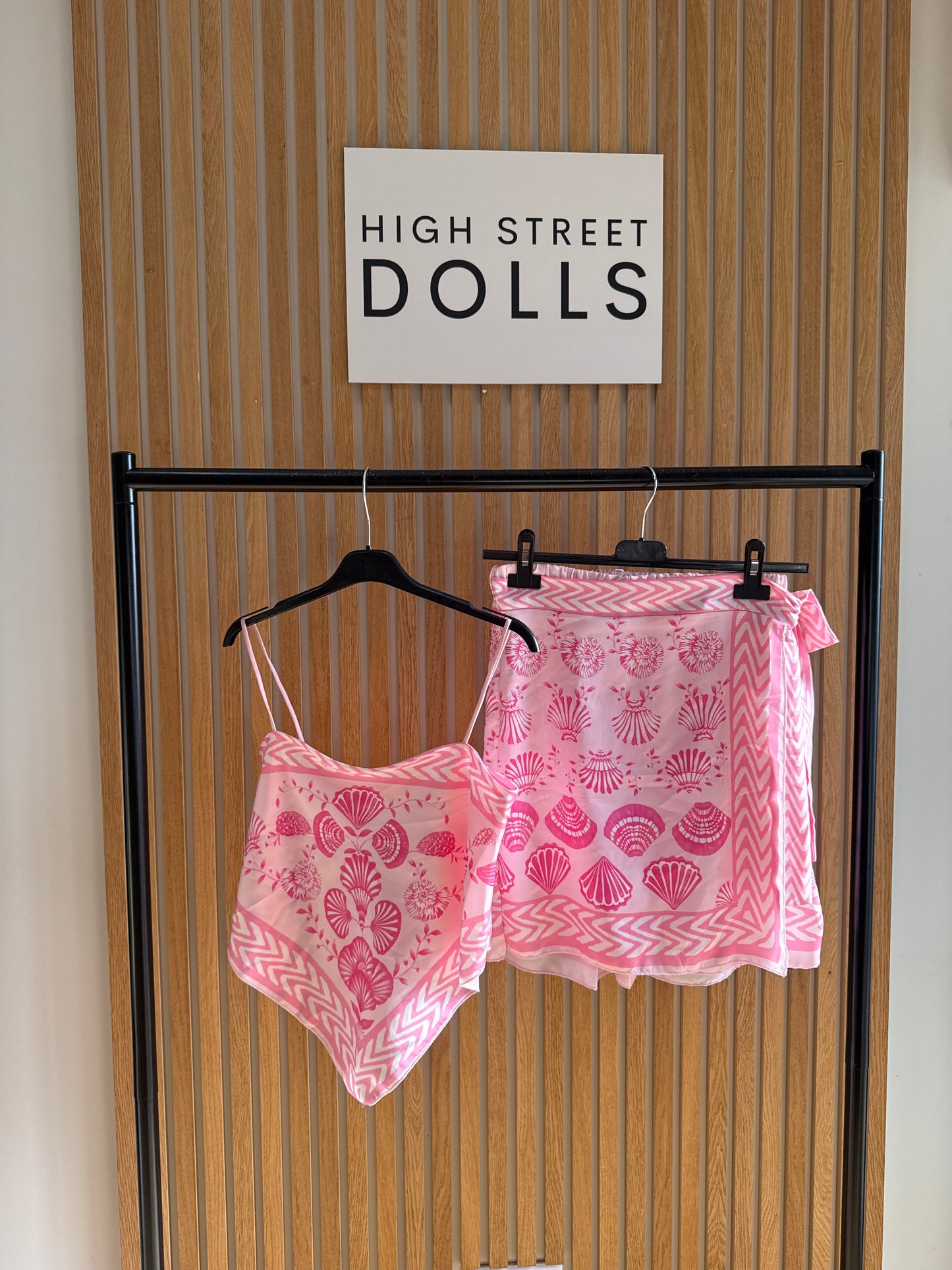 Hattie Satin Top and Wrap Around Skort Set Matching Two Piece Summer Printed Cami and Skirt