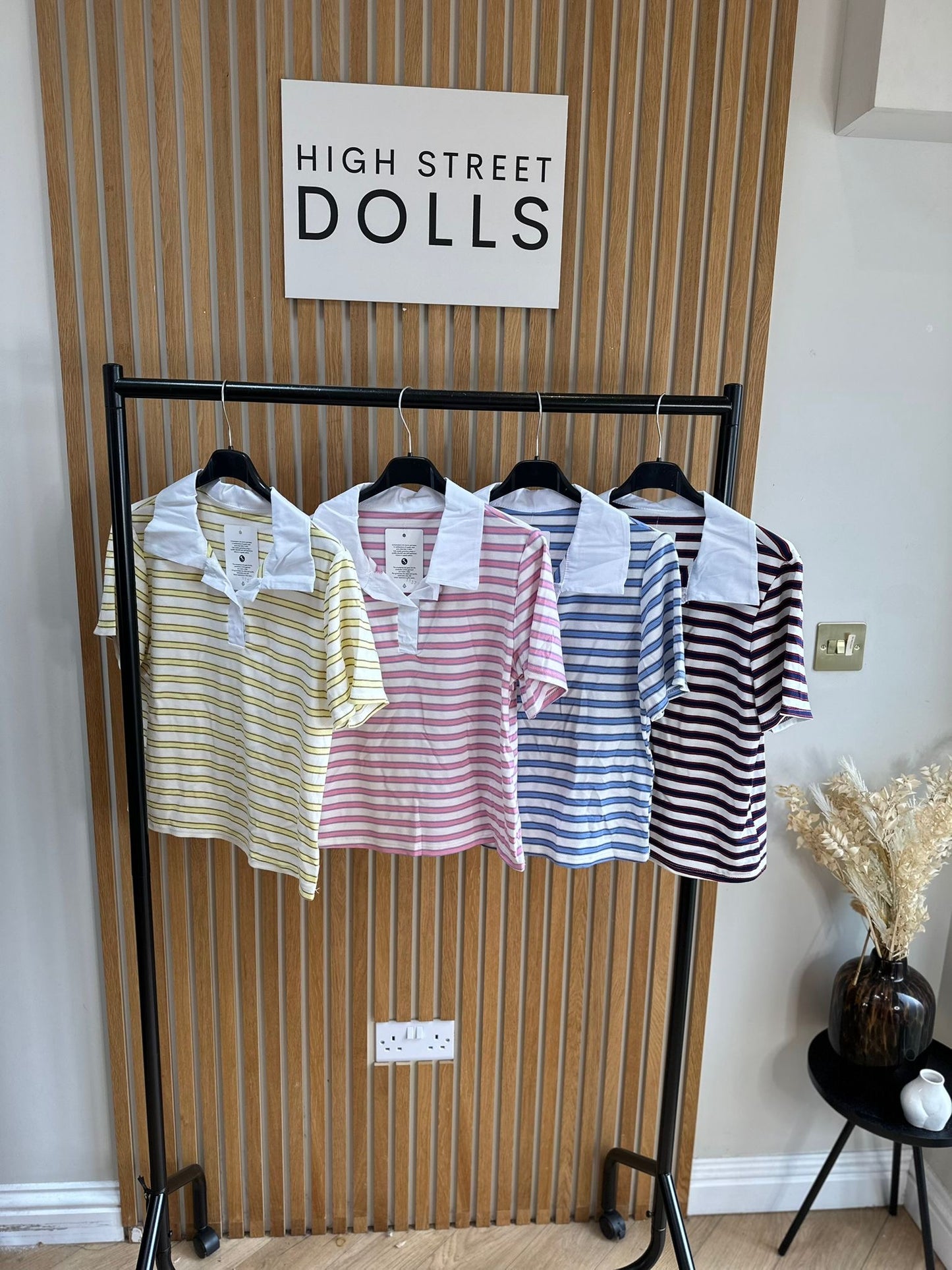 Billie Striped Rugby Top Fitted Short Sleeve T Shirt Collared Neckline Spring Summer Fashion