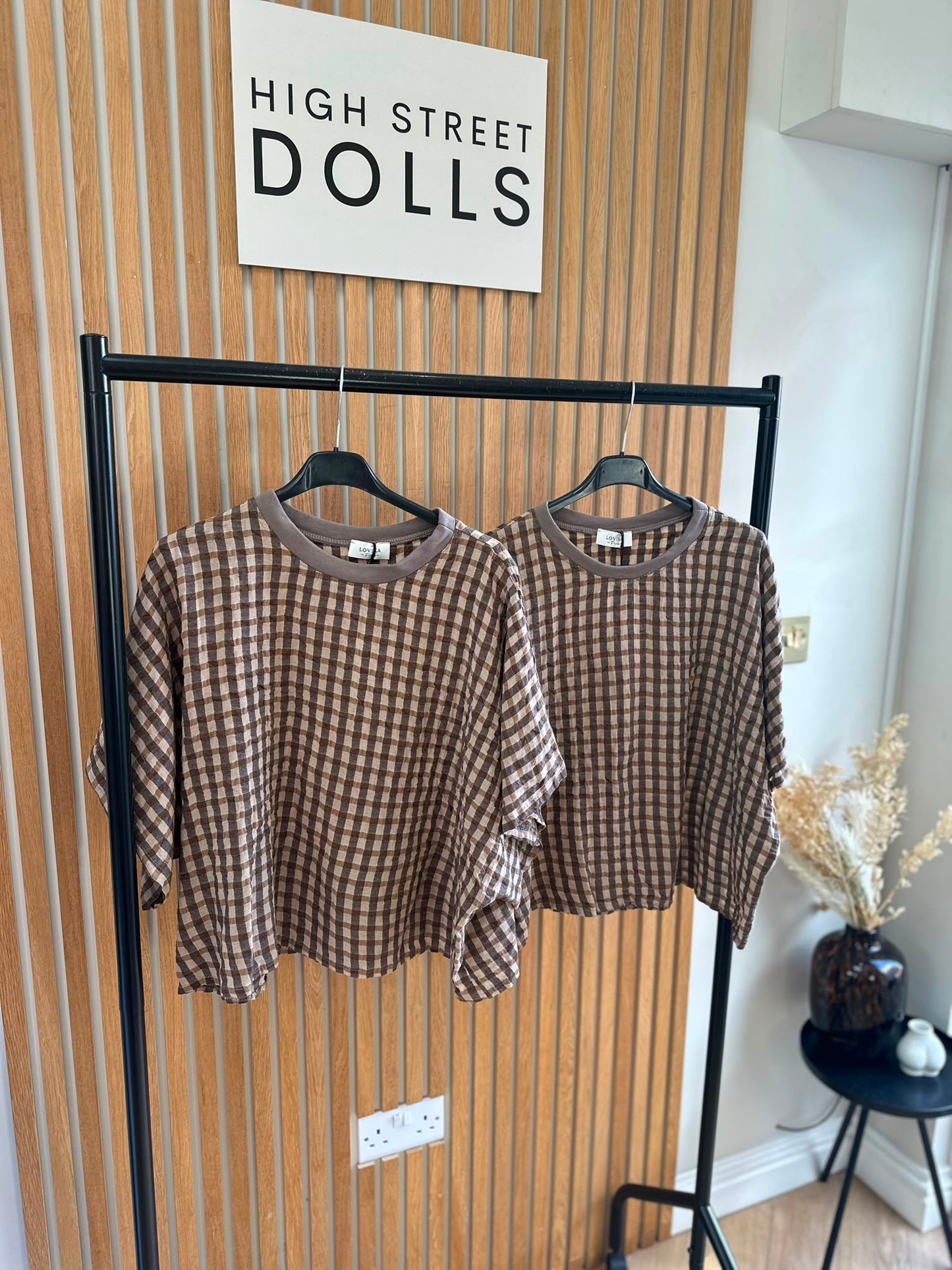 Olive Gingham Oversized T Shirt Short Sleeves Round Neck Top Autumn Fashion