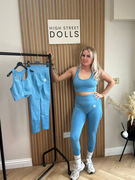 BodiBlossom Activewear Gym Set Blue Sports Bra and Leggings