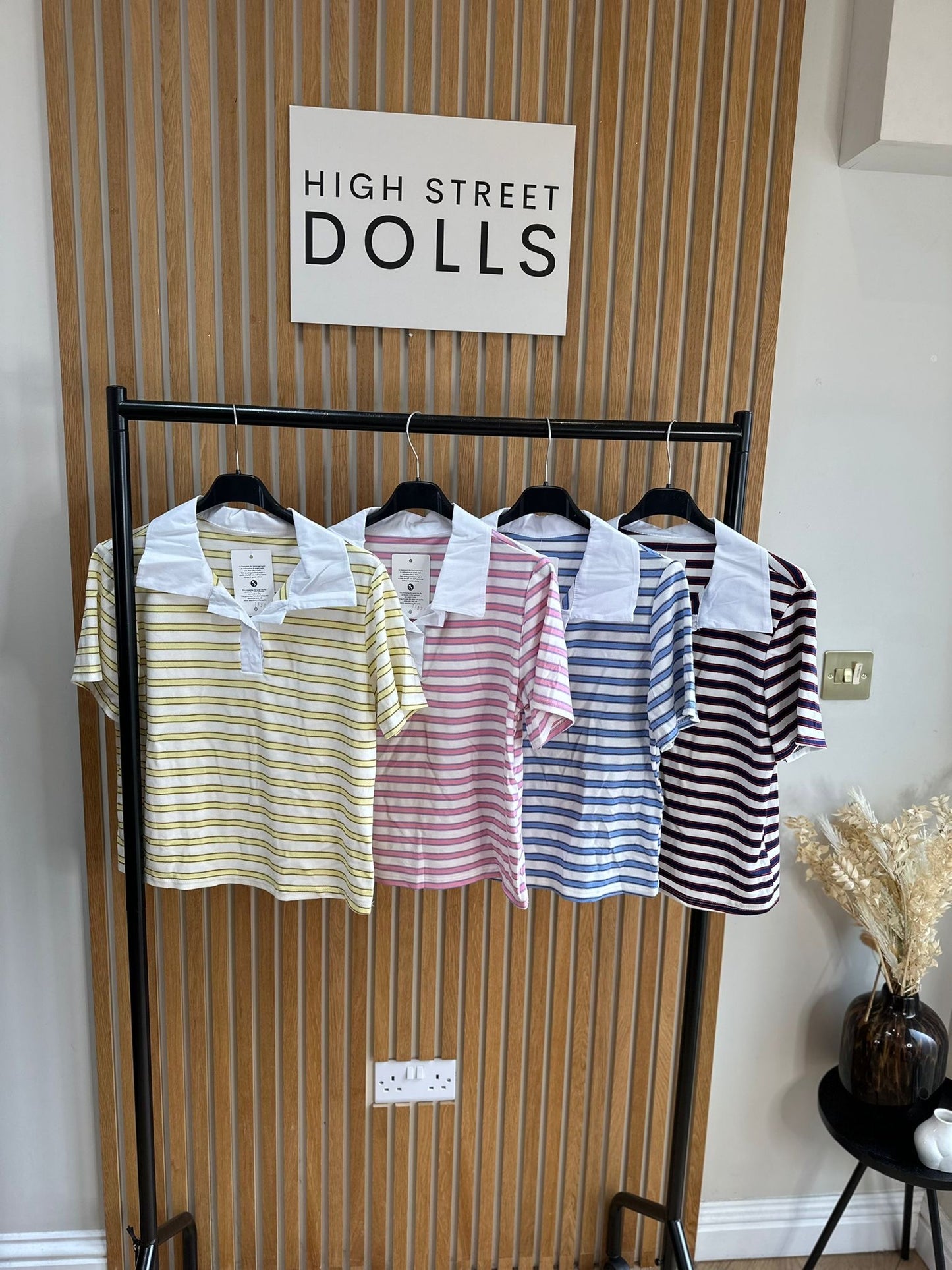 Billie Striped Rugby Top Fitted Short Sleeve T Shirt Collared Neckline Spring Summer Fashion